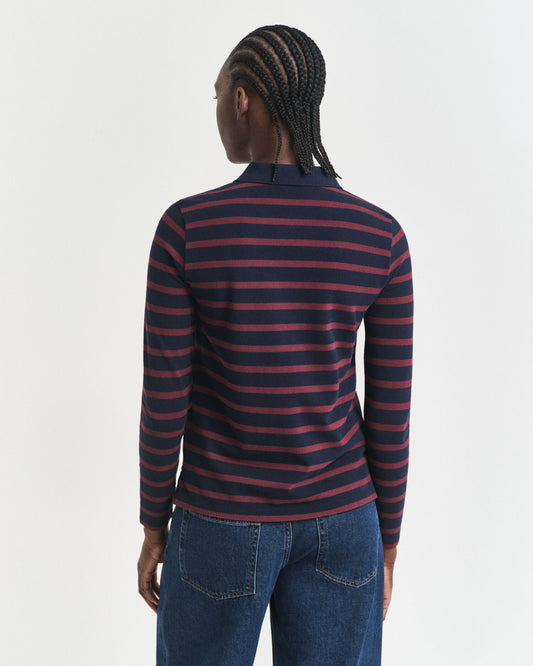 Breton Striped Long Sleeve Pique Polo Shirt