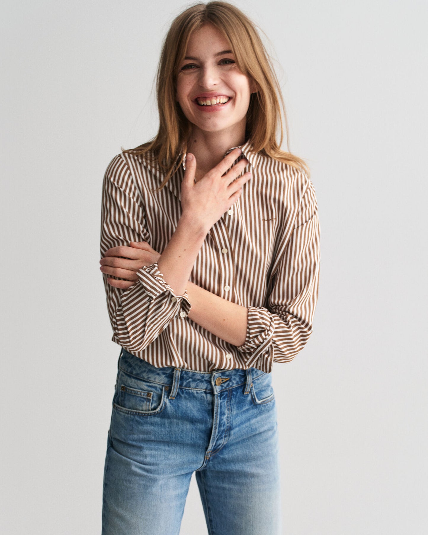 Chemise Popeline Rayée Classique Coupe Droite
