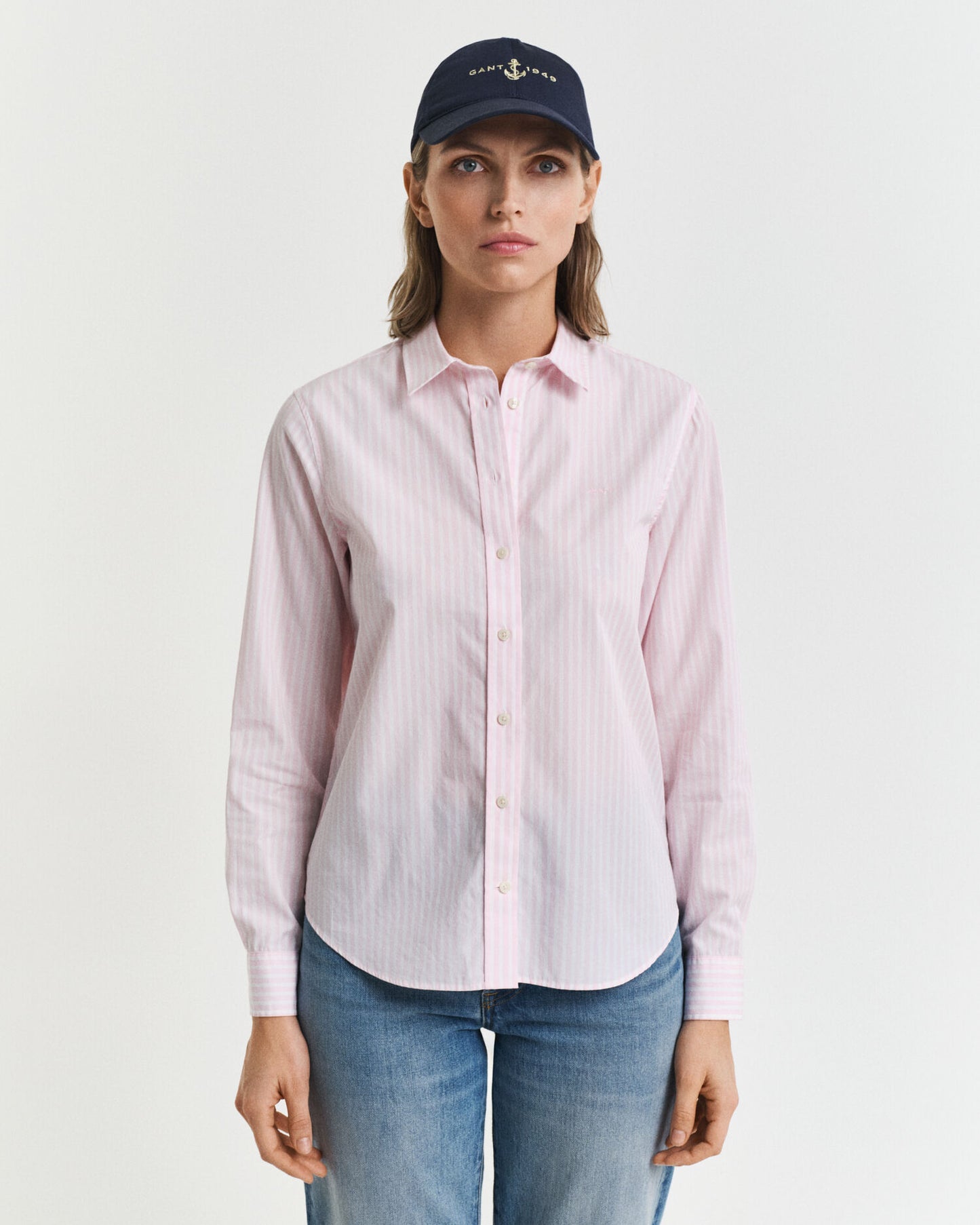Chemise en popeline à rayures classiques coupe droite
