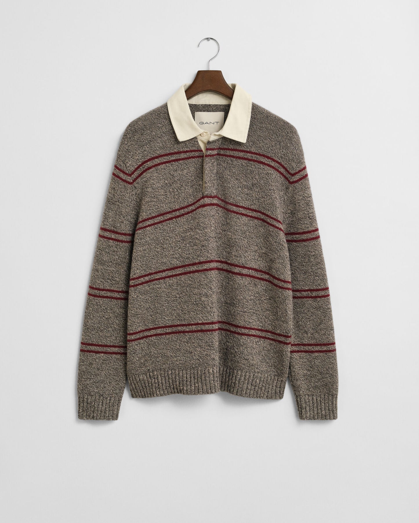 Pull polo en maille de laine mélangée à rayures