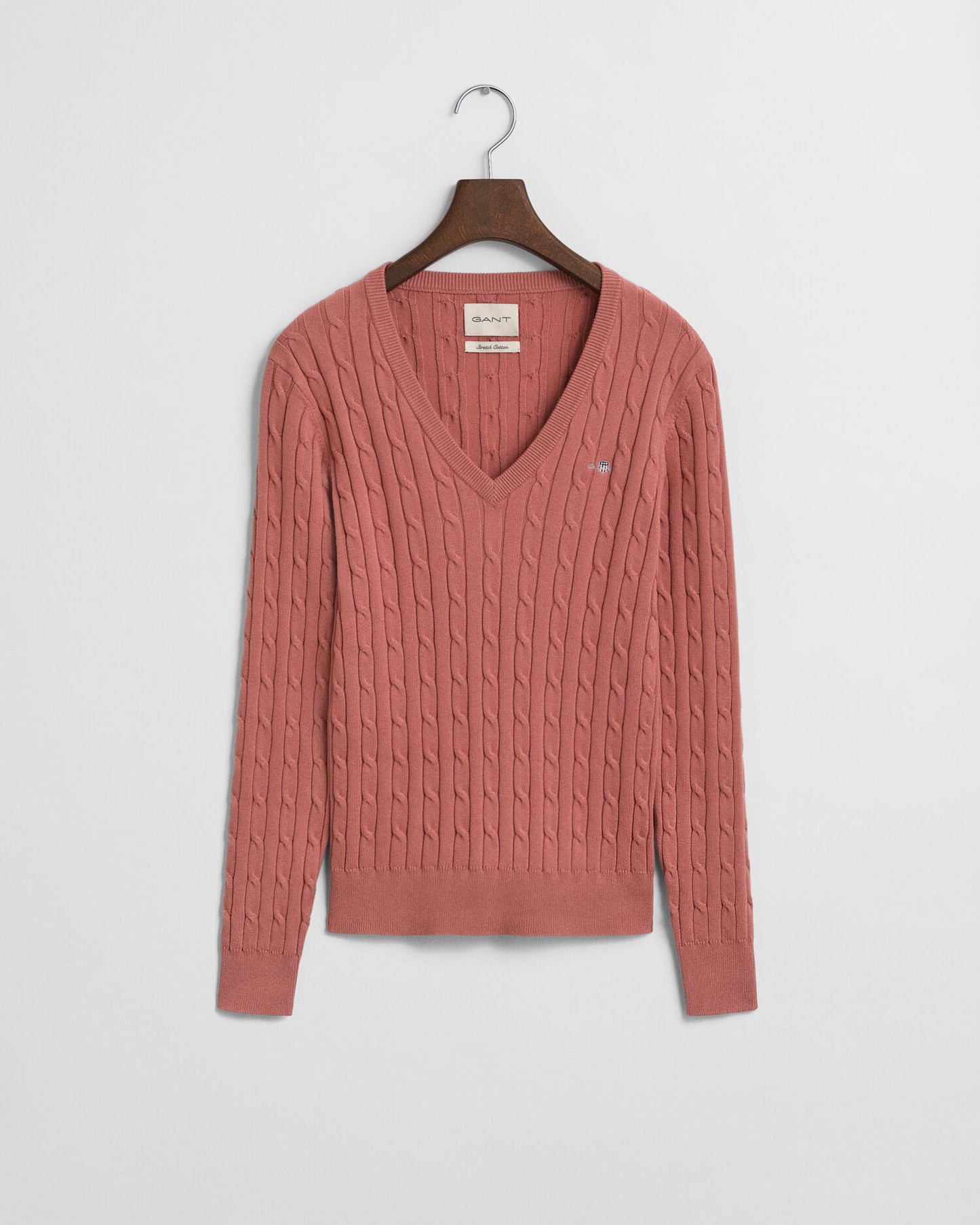 Pull col V en tricot torsadé de coton extensible