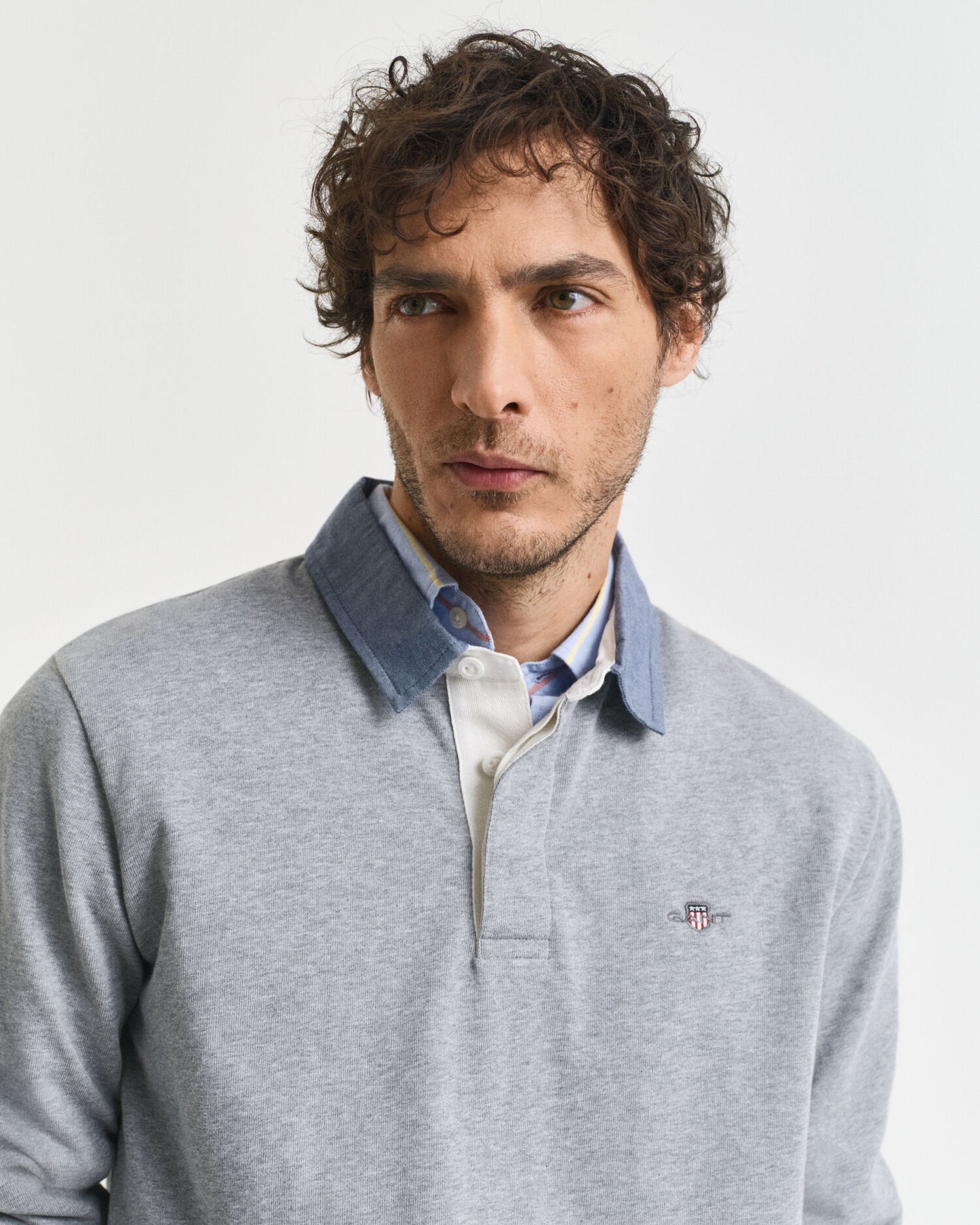 Rugby-Polohemd mit Chambray-Kragen