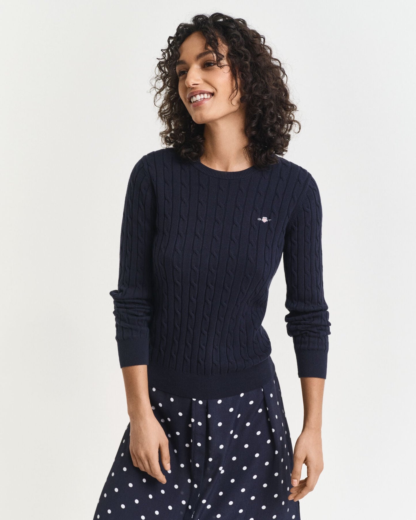 Pull ras du cou en maille torsadée de coton stretch