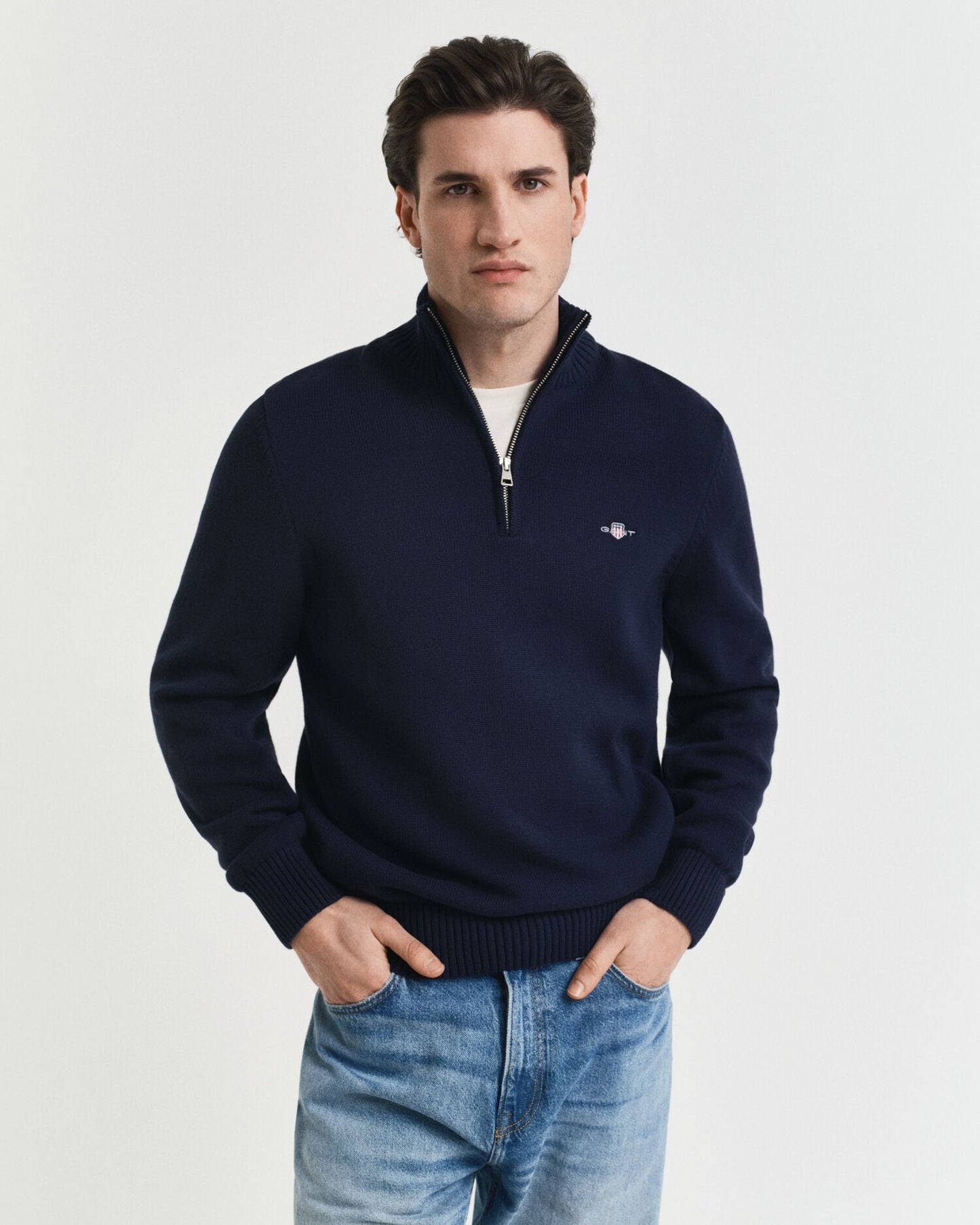 Lässiger Baumwoll-Half-Zip-Pullover