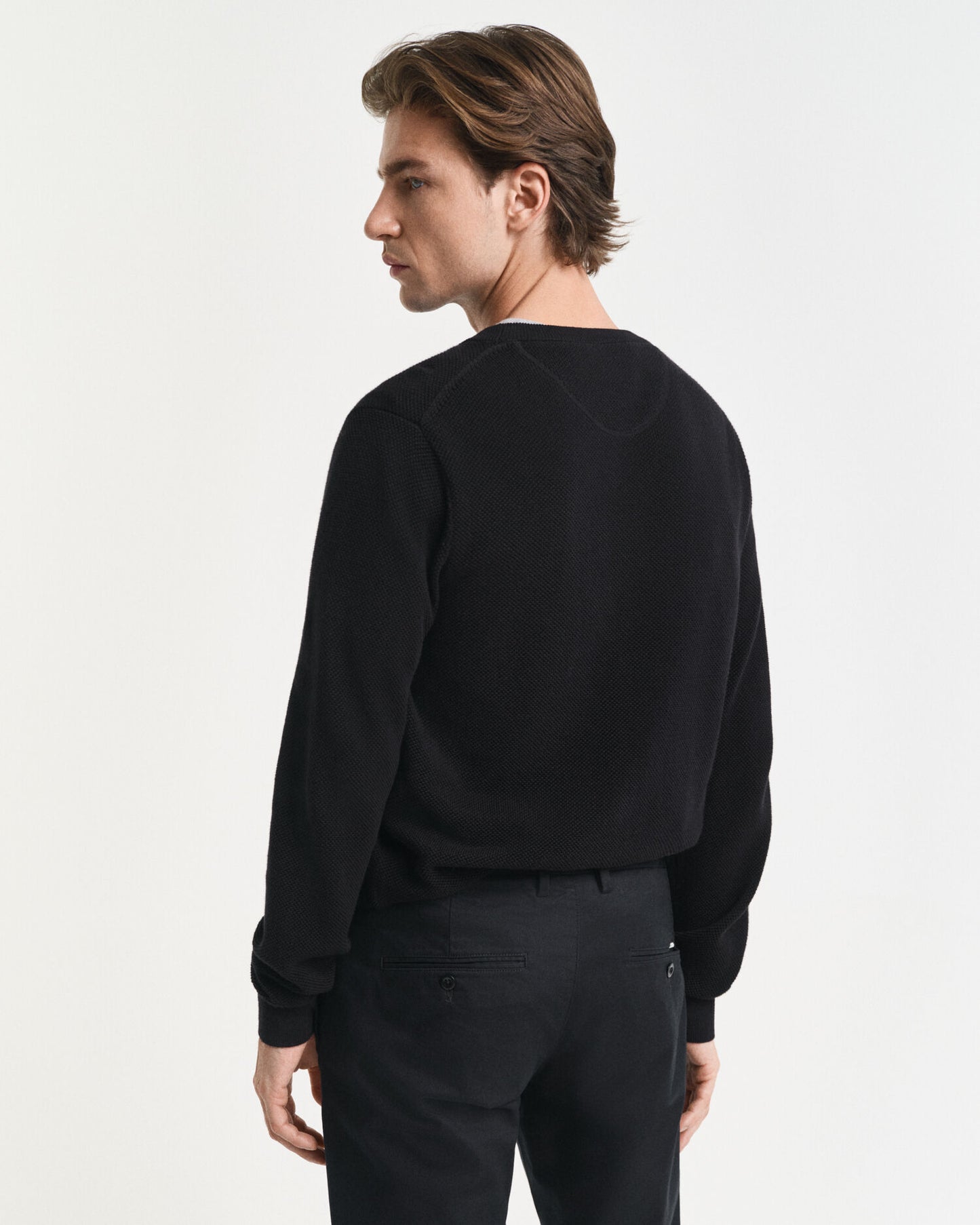 Baumwoll-Piqué-Pullover mit Rundhalsausschnitt
