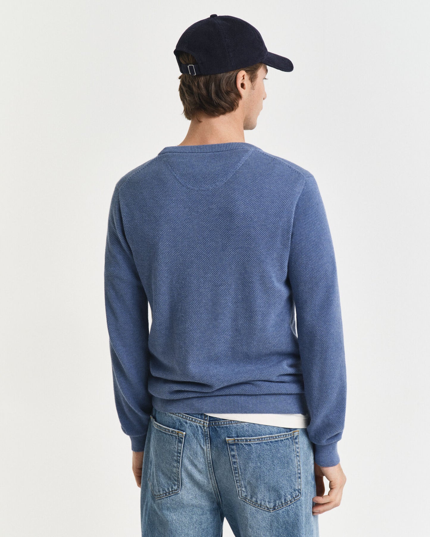 Baumwoll-Piqué-Pullover mit Rundhalsausschnitt