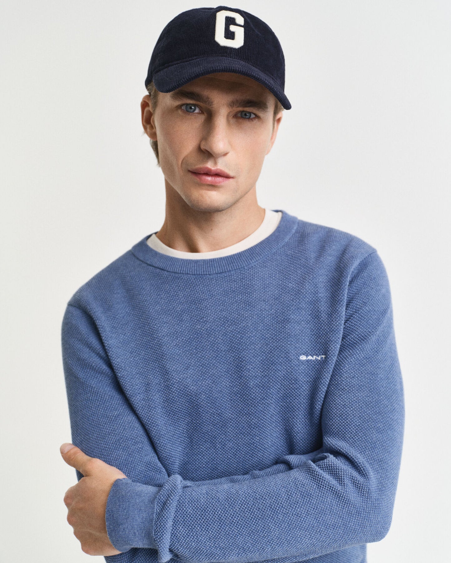 Baumwoll-Piqué-Pullover mit Rundhalsausschnitt
