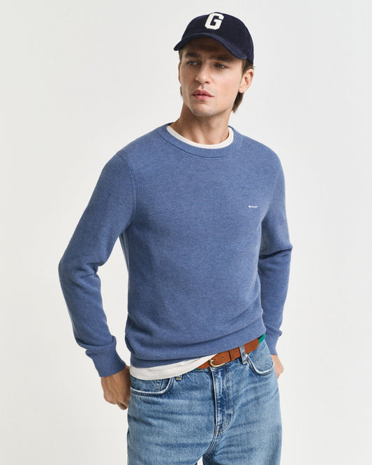 Cotton Pique Crew Neck Sweater