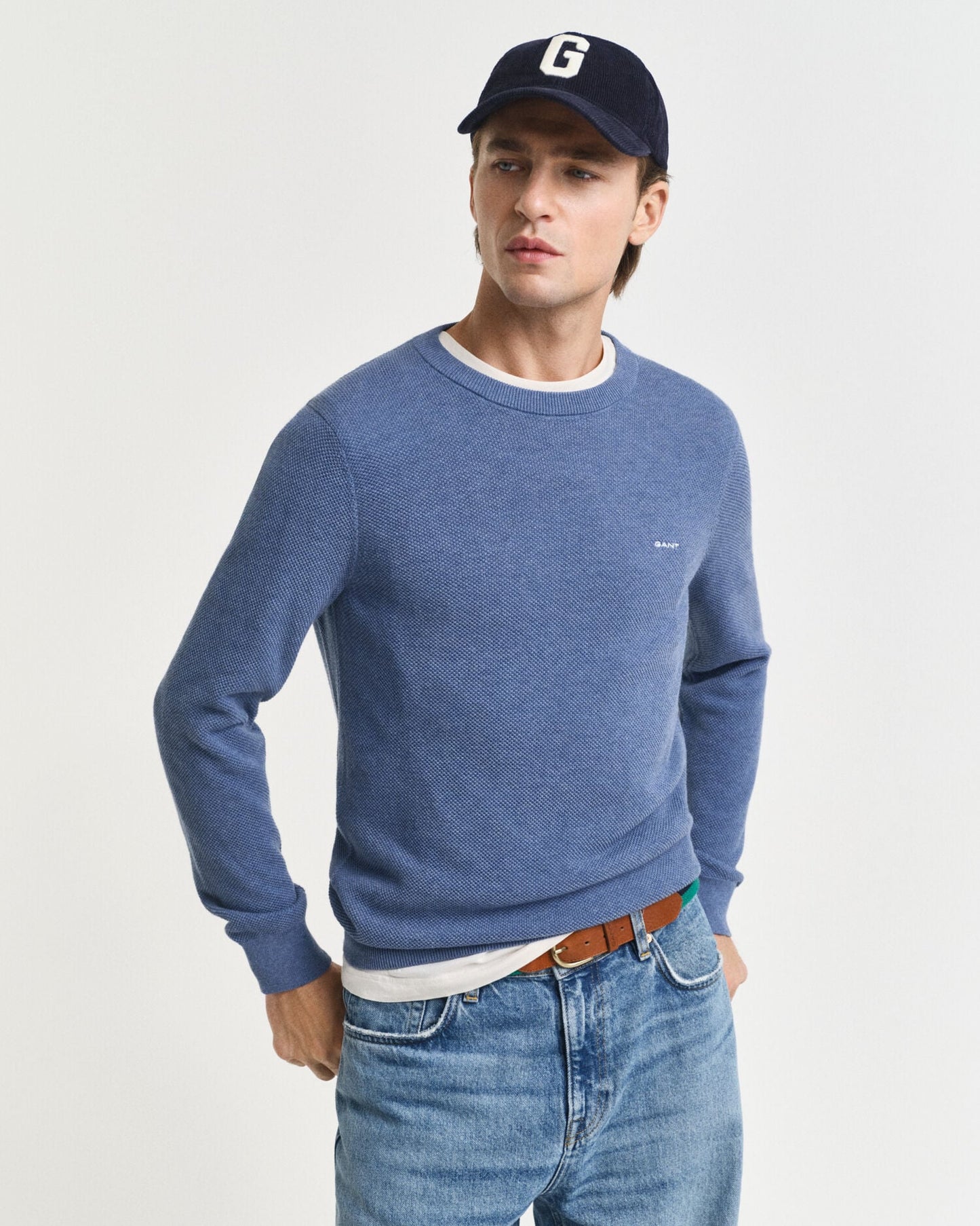 Pull ras du cou en piqué de coton