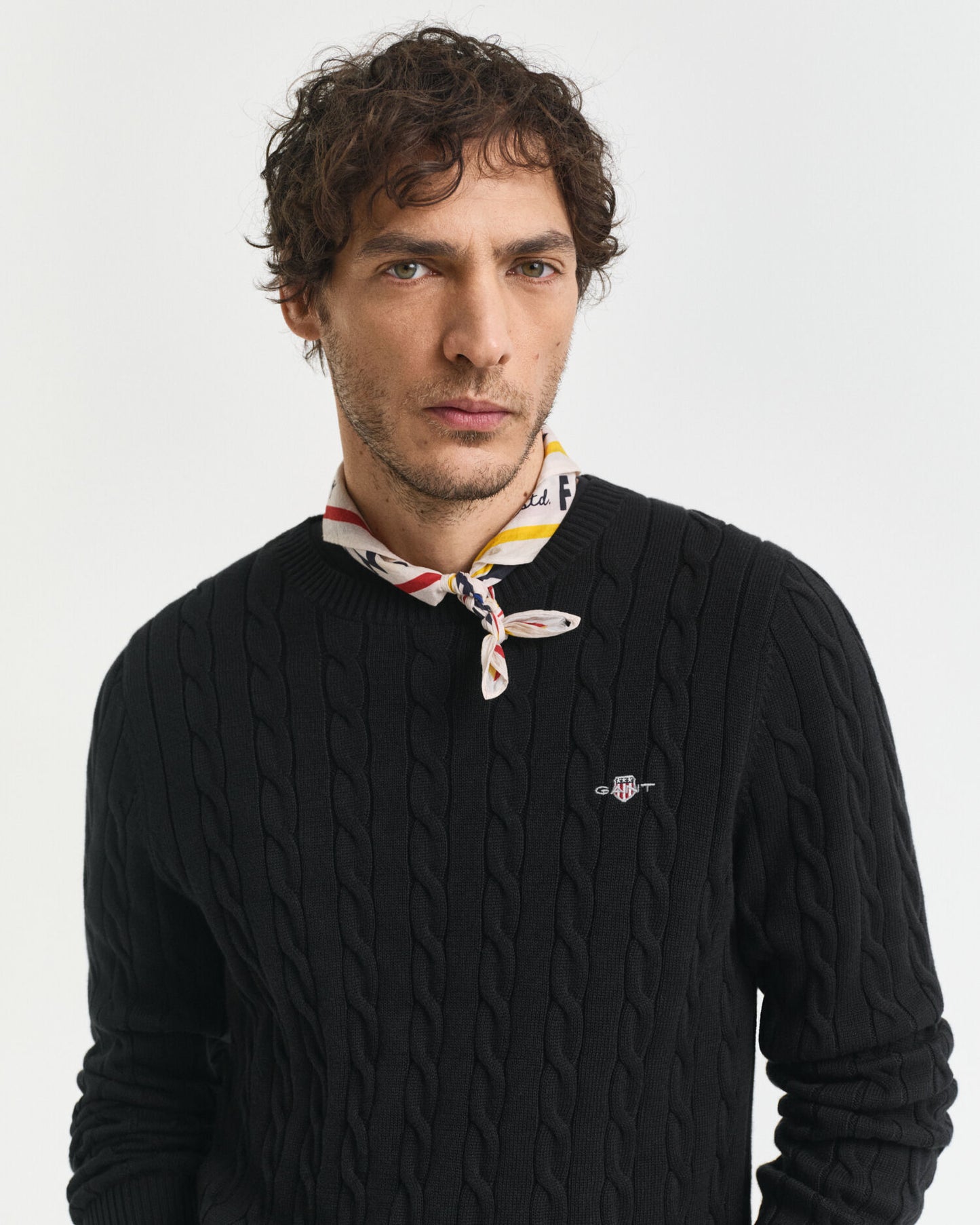 Baumwollpullover mit Zopfmuster und Rundhalsausschnitt