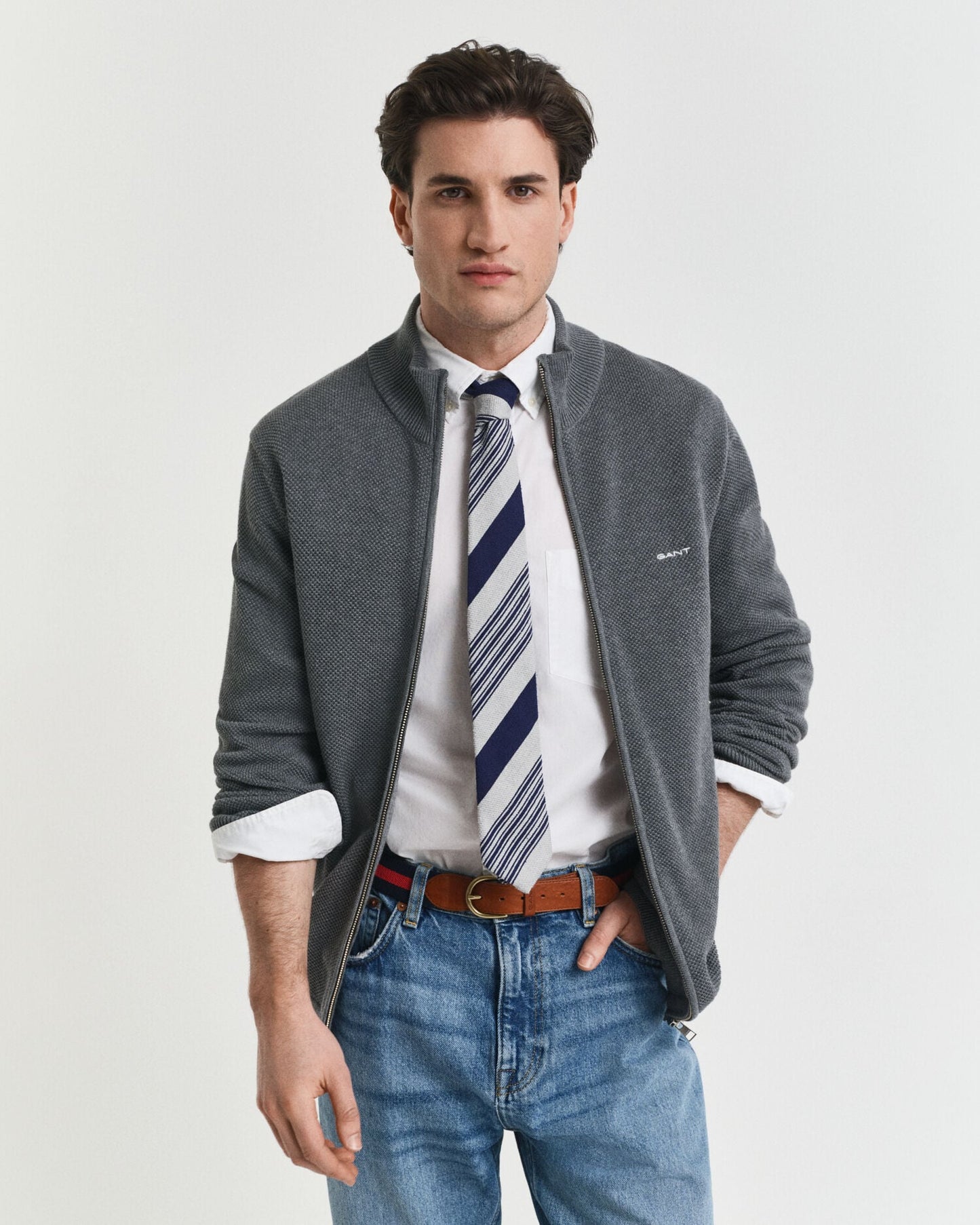 Cardigan en piqué de coton zippé