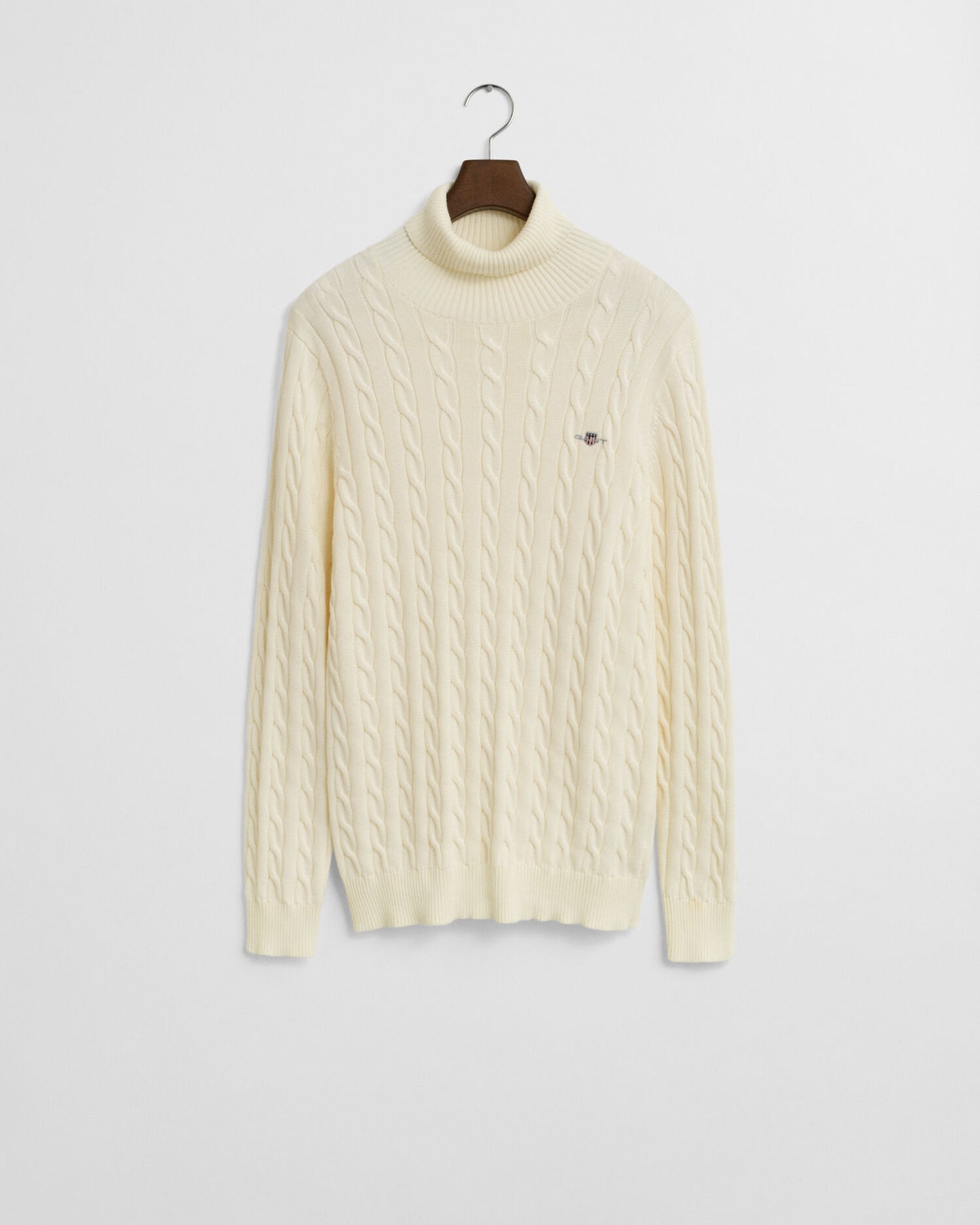 Baumwollrollkragenpullover mit Zopfmuster