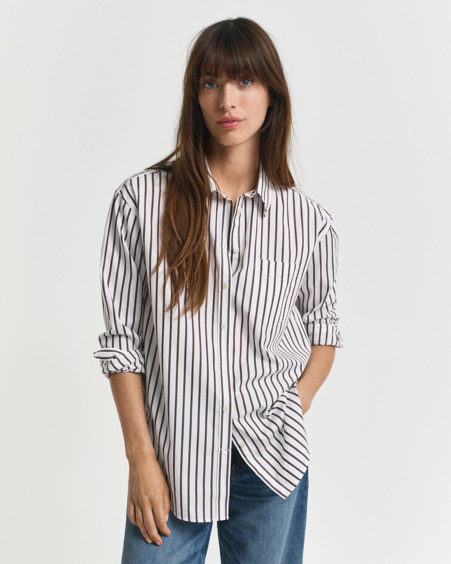 Chemise classique en popeline rayée coupe décontractée