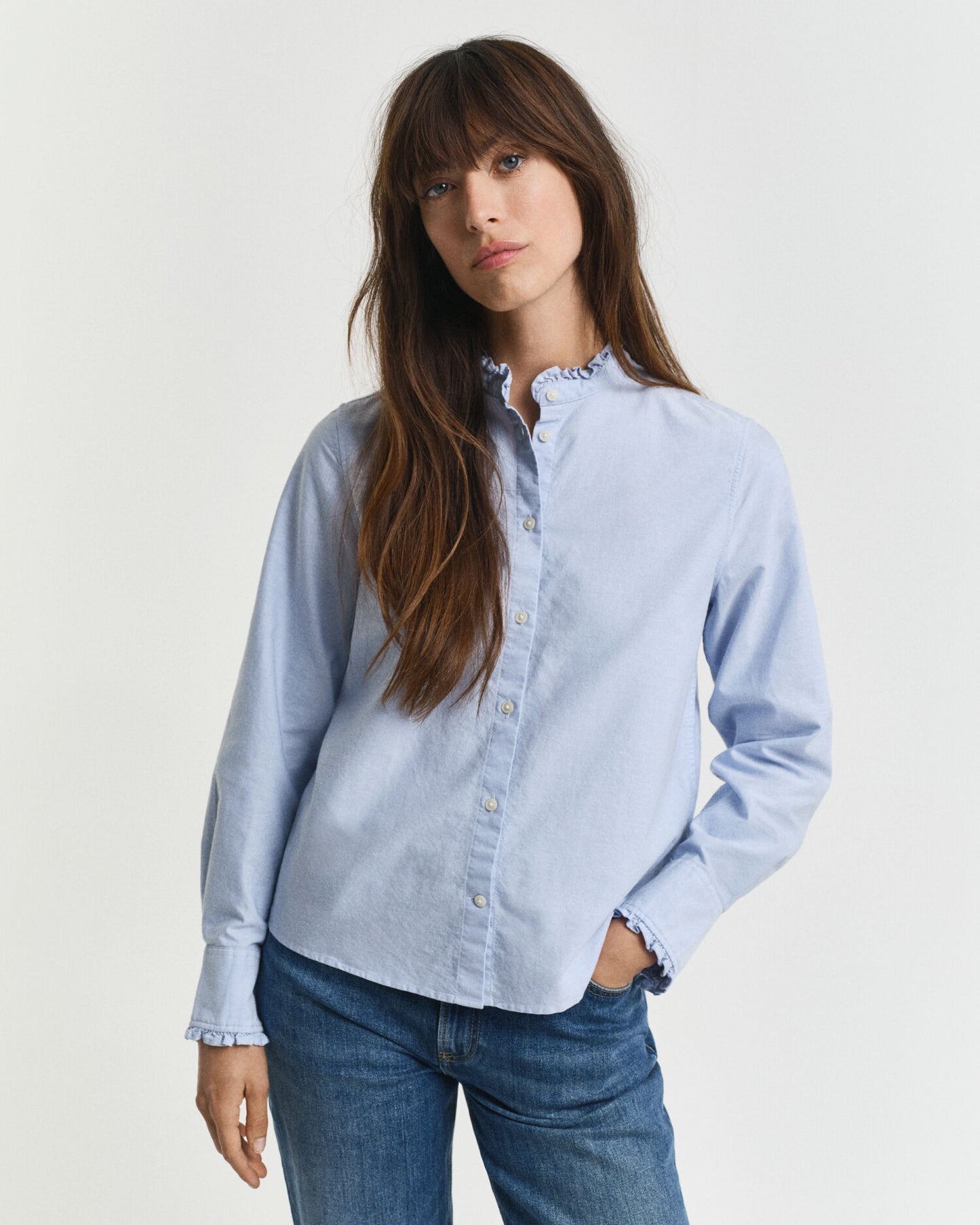 Klassische Oxford-Rüschenbluse