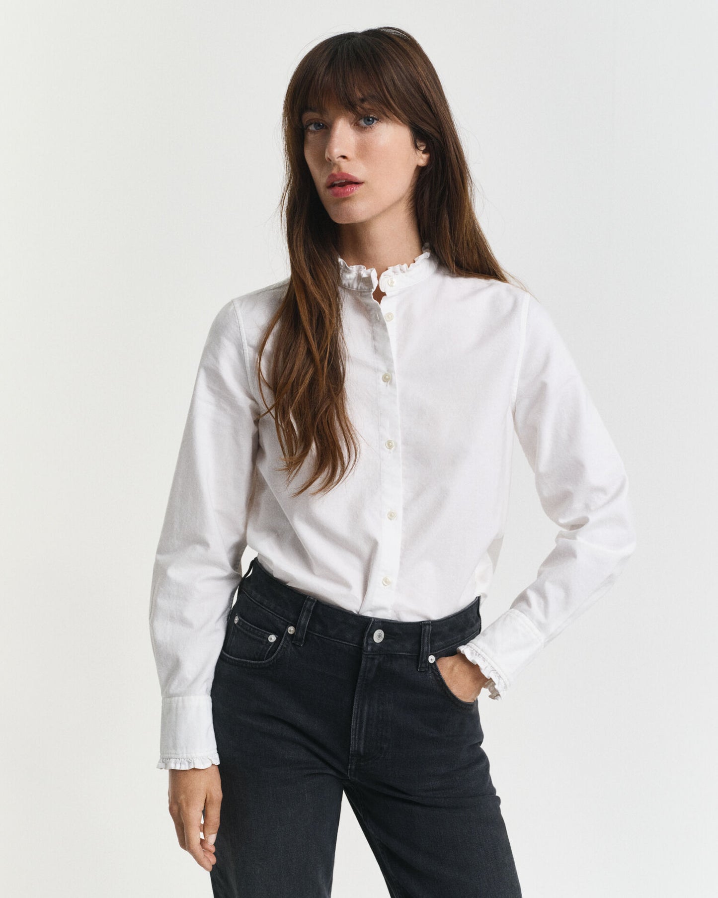Klassische Oxford-Rüschenbluse