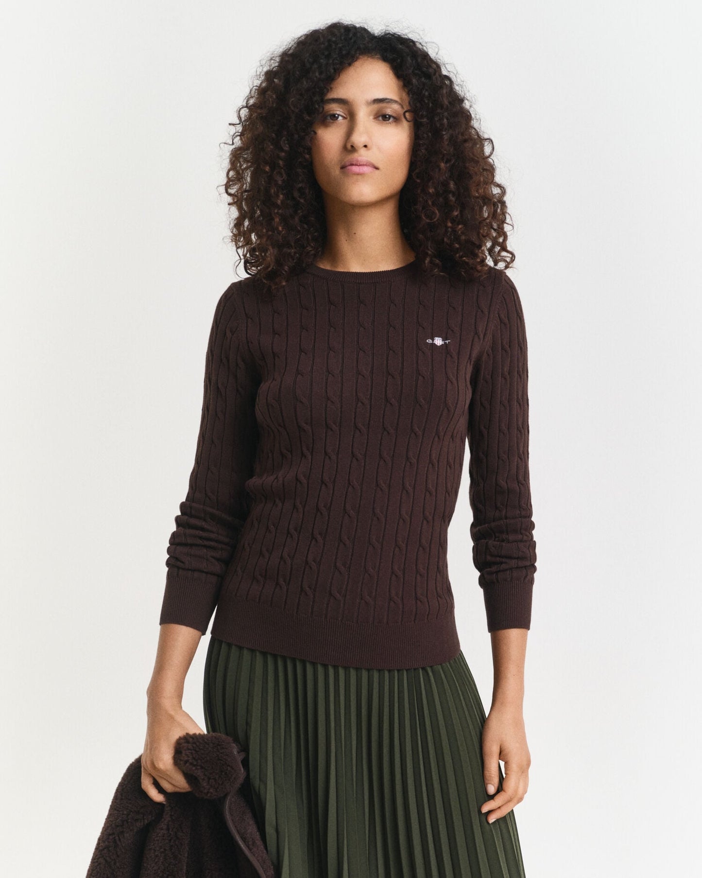 Pull ras du cou en maille torsadée de coton stretch