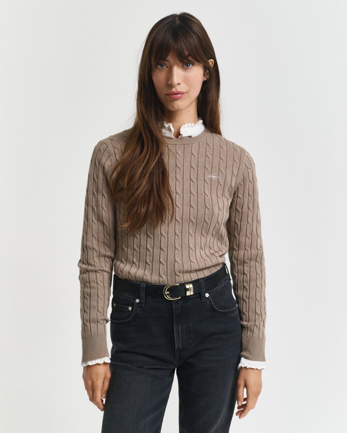 Pull ras du cou en maille torsadée de coton stretch