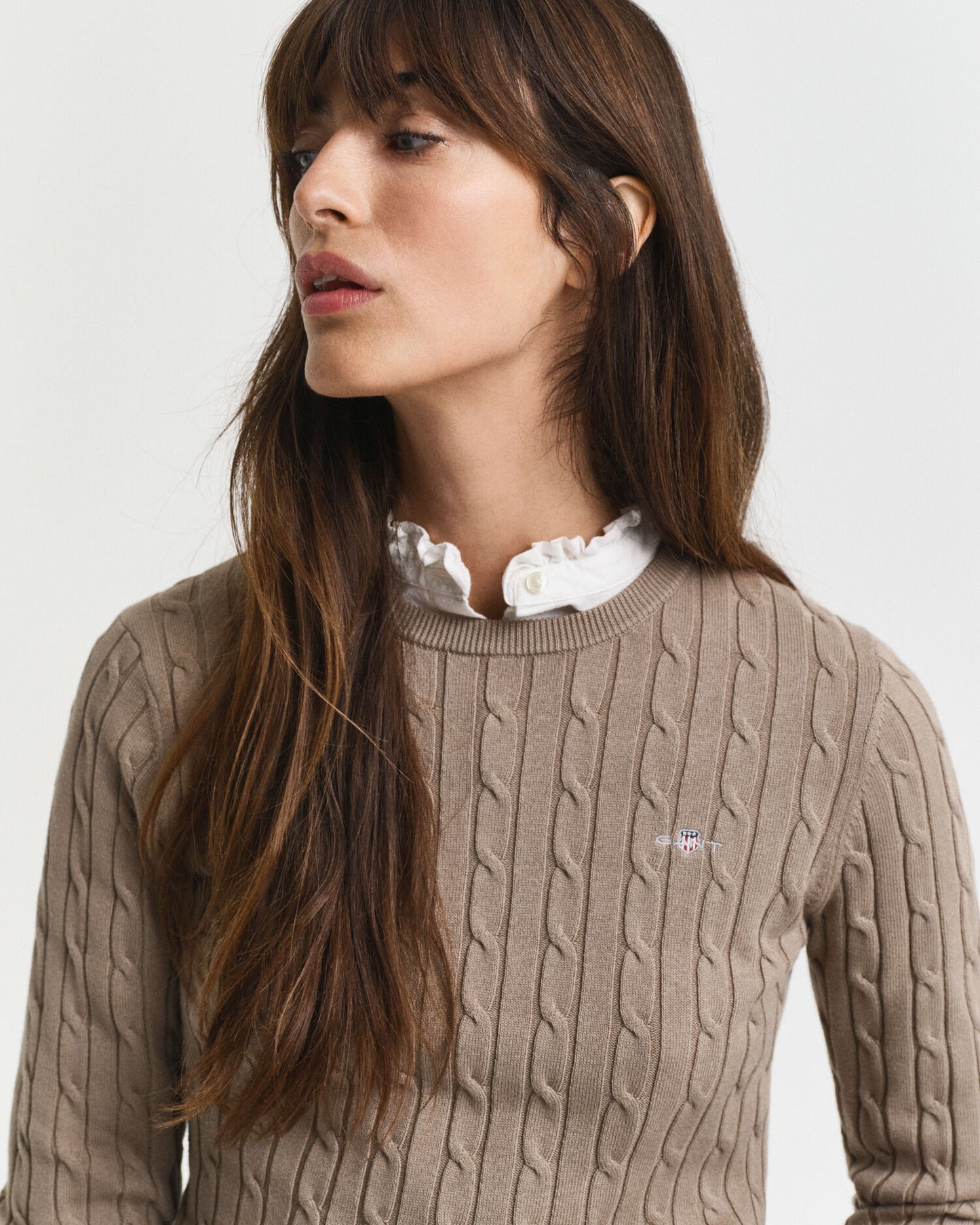 Pull ras du cou en maille torsadée de coton stretch