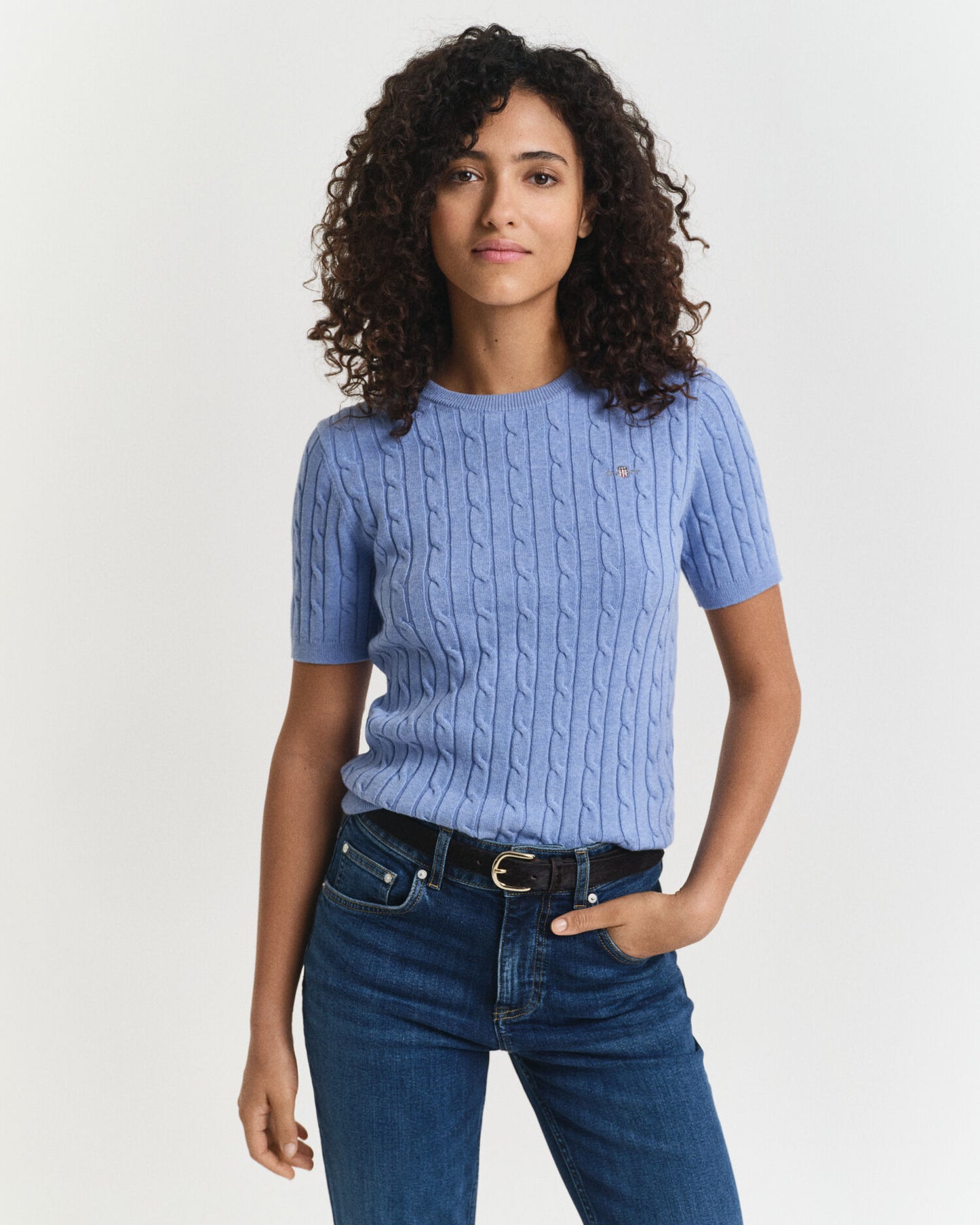 Pull en coton extensible à maille torsadée