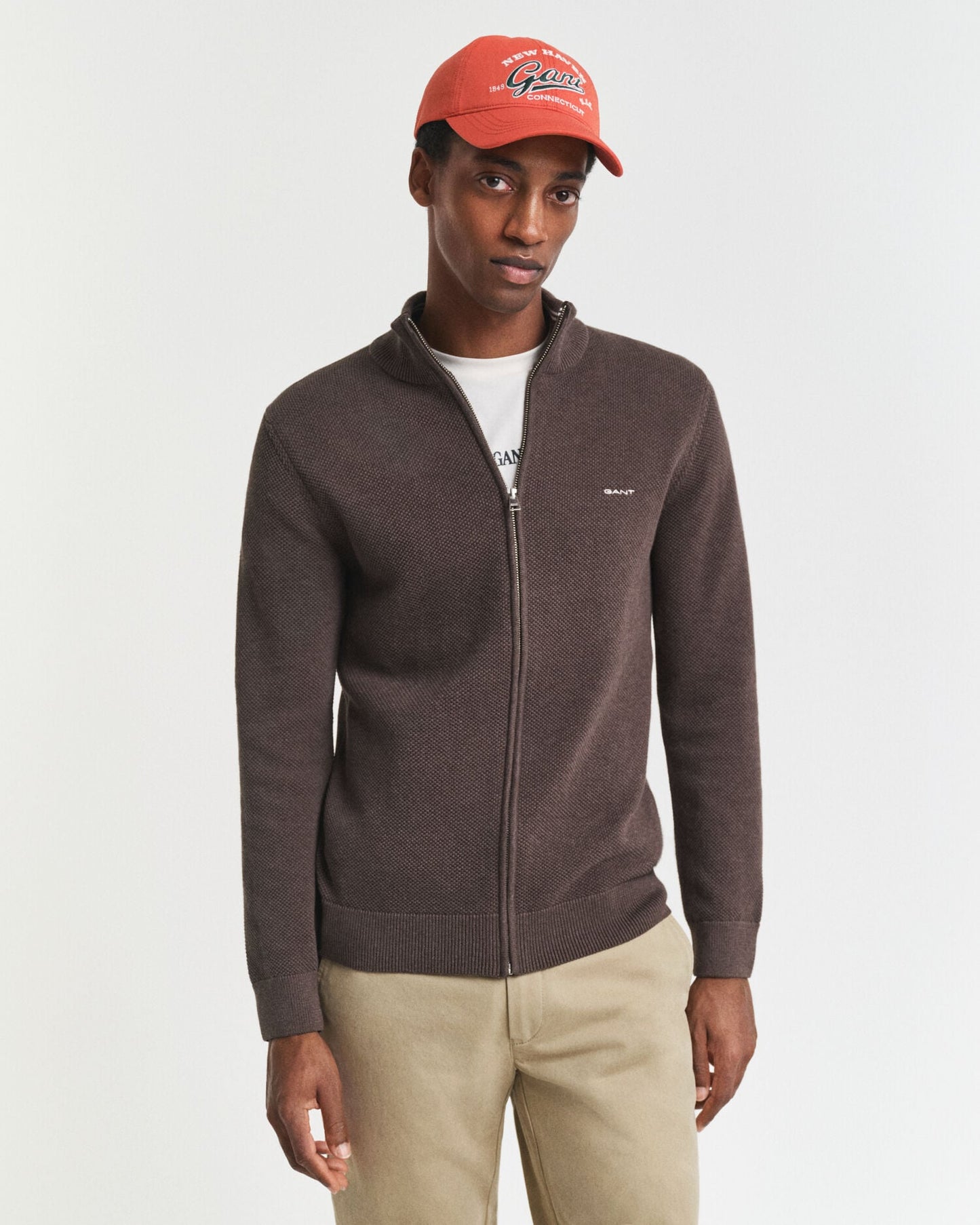 Cardigan en piqué de coton zippé