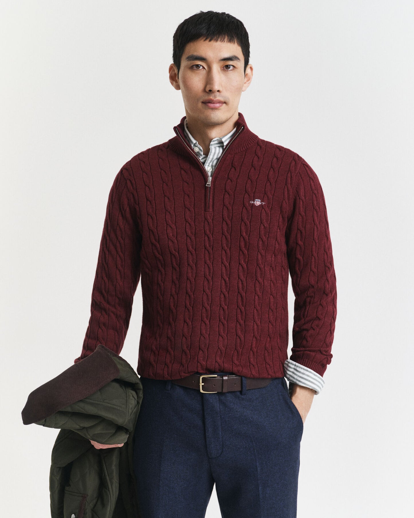 Pull demi-zippé en coton torsadé