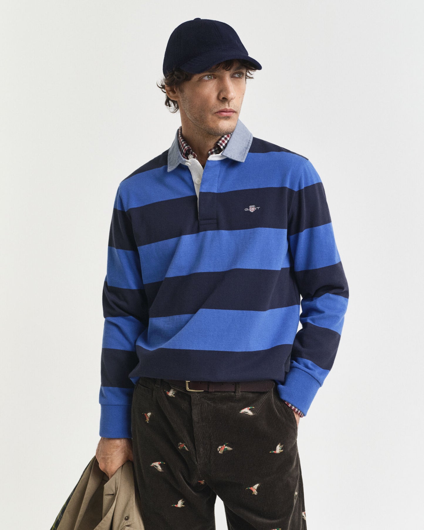 Rugger rayé épais à col chambray