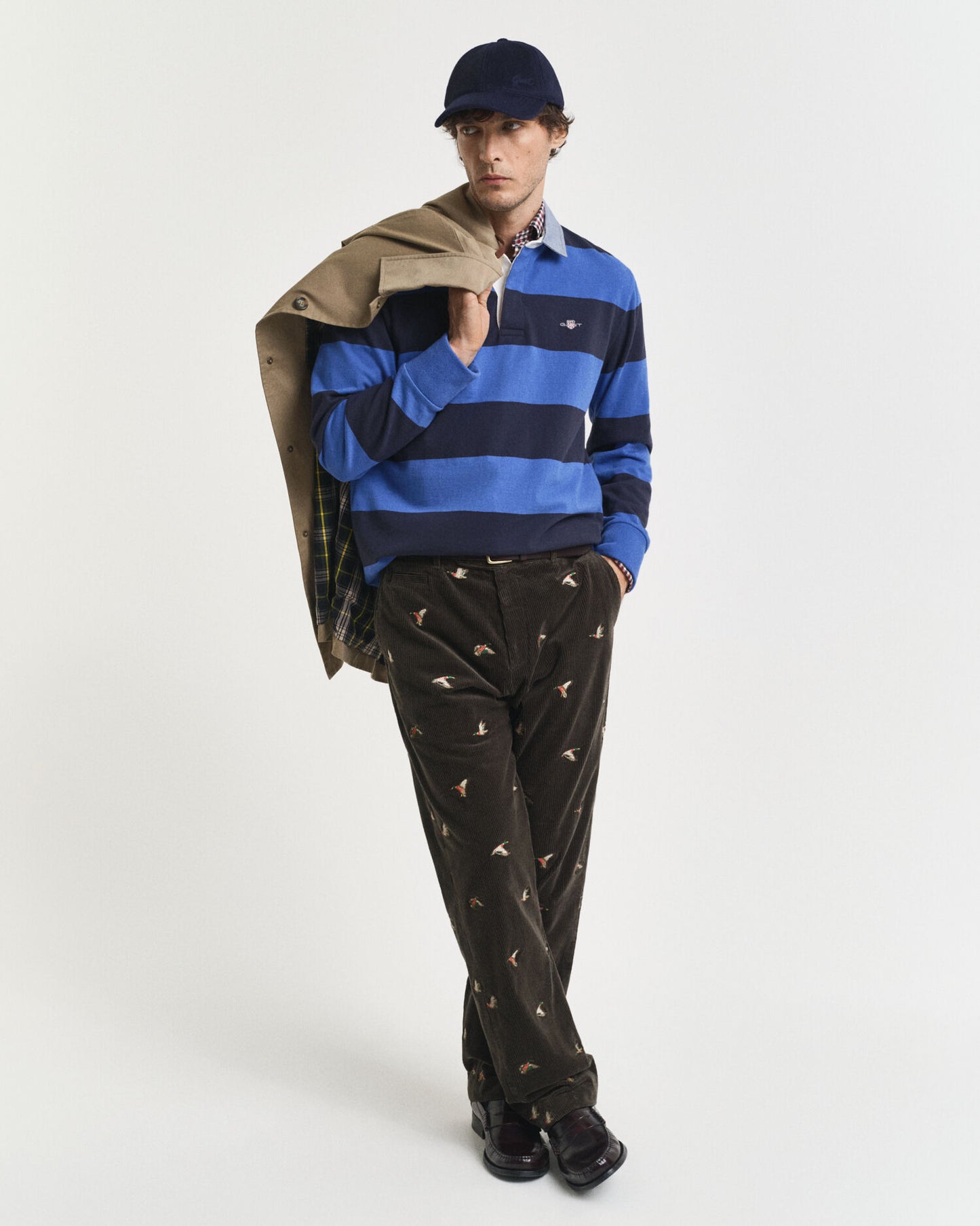 Rugger mit Chambray-Kragen und Streifen