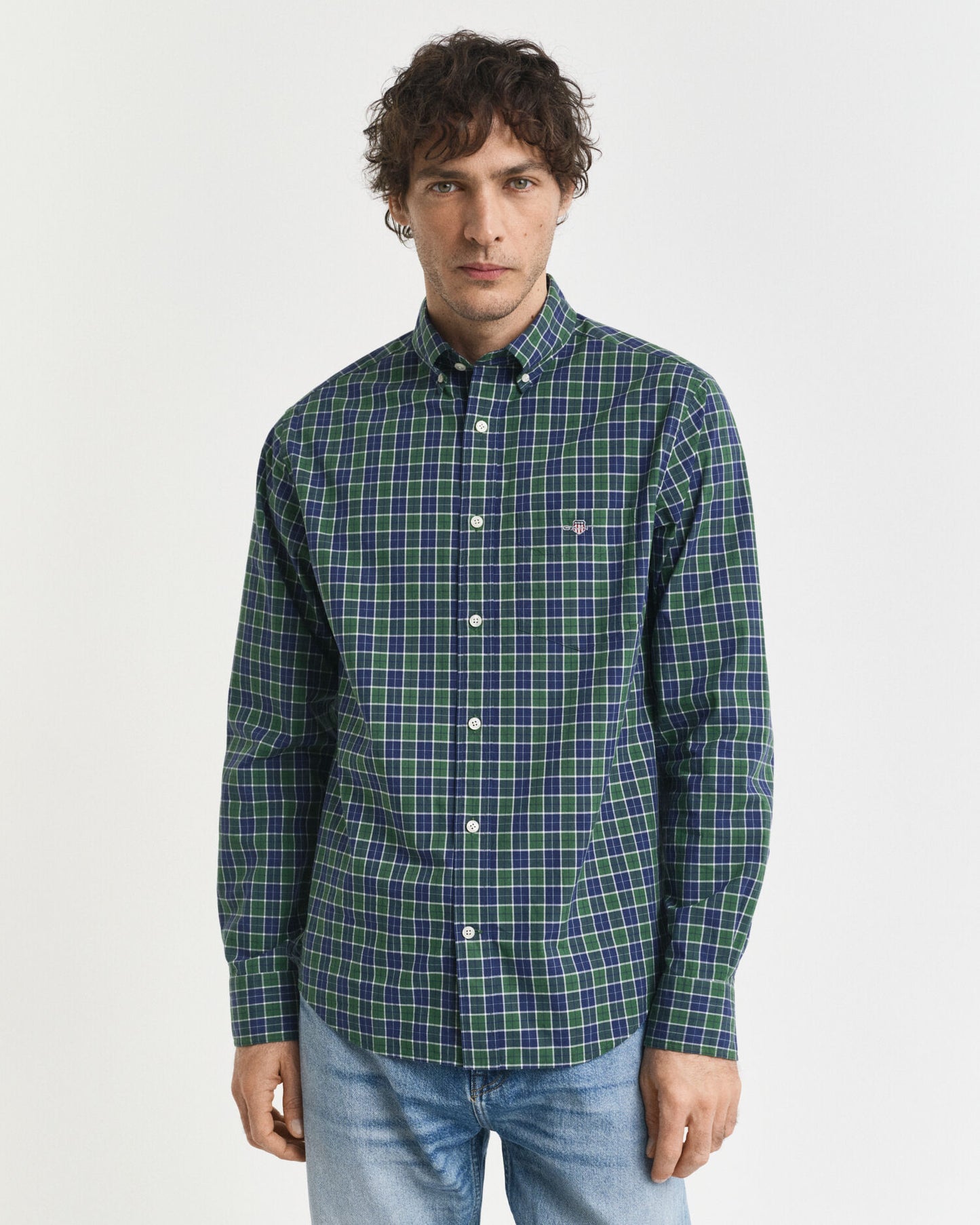 Chemise classique à carreaux en popeline coupe droite