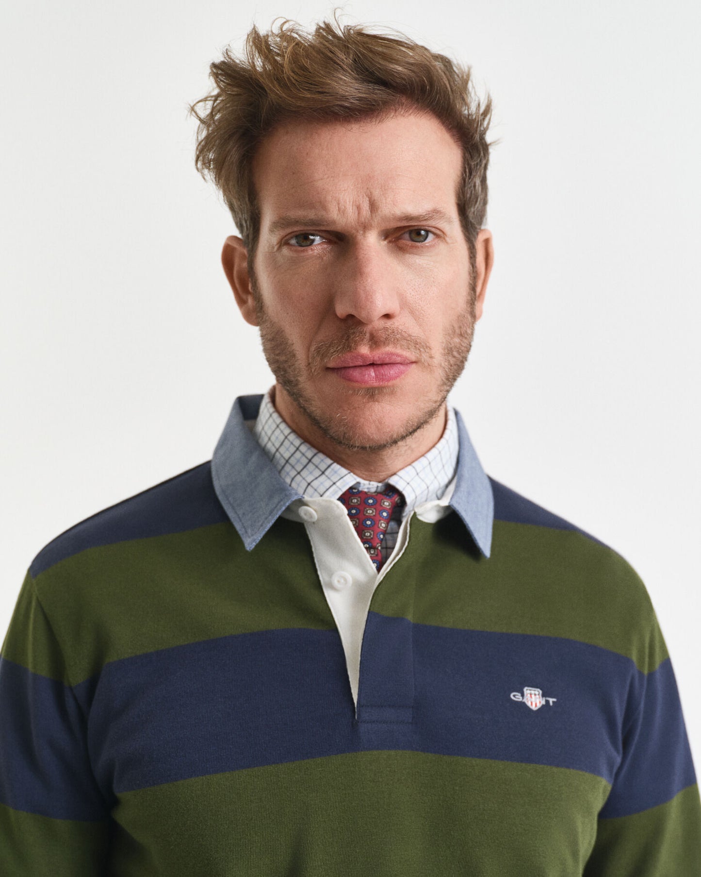 Polo lourd rayé à col en chambray