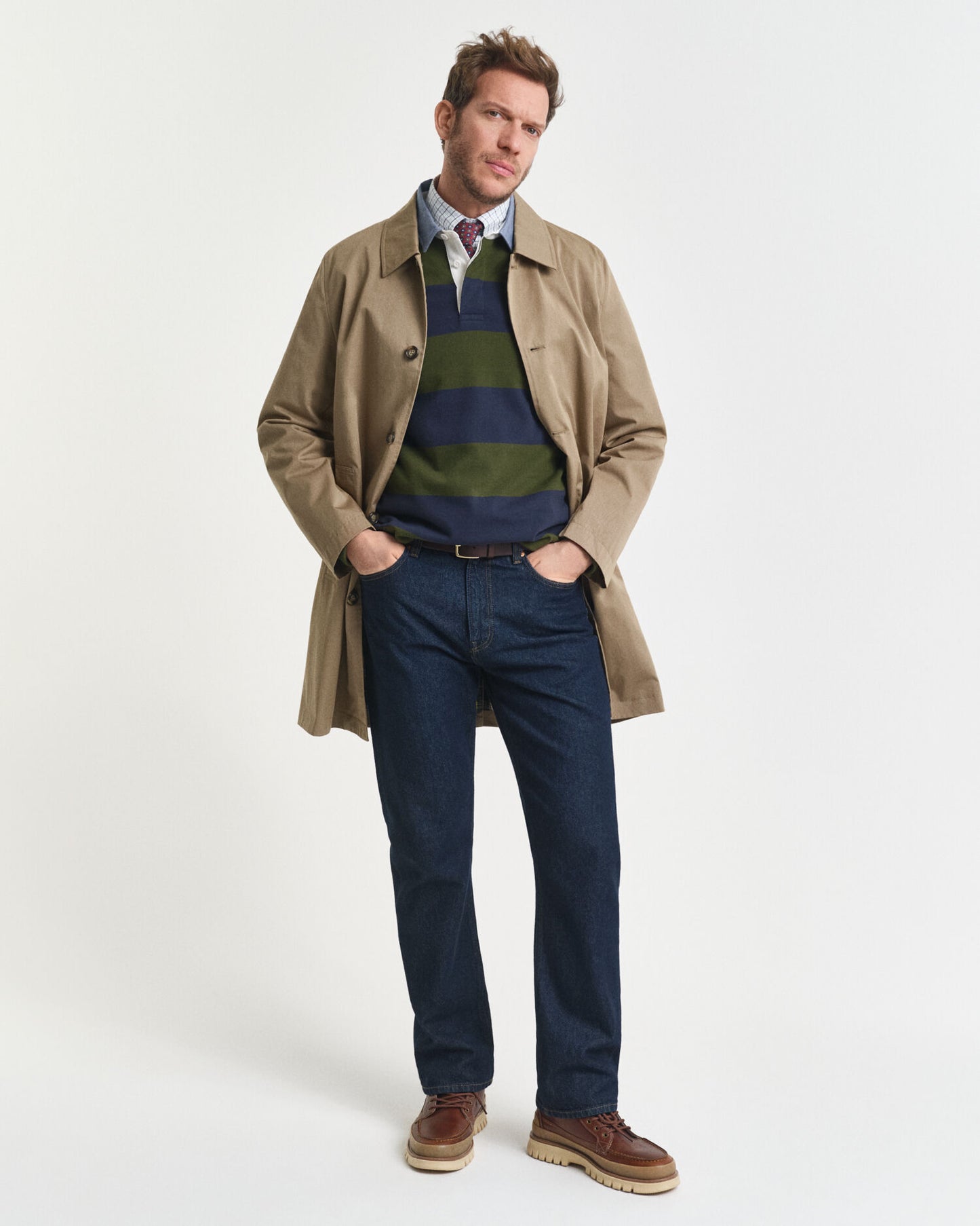 Polo lourd rayé à col en chambray