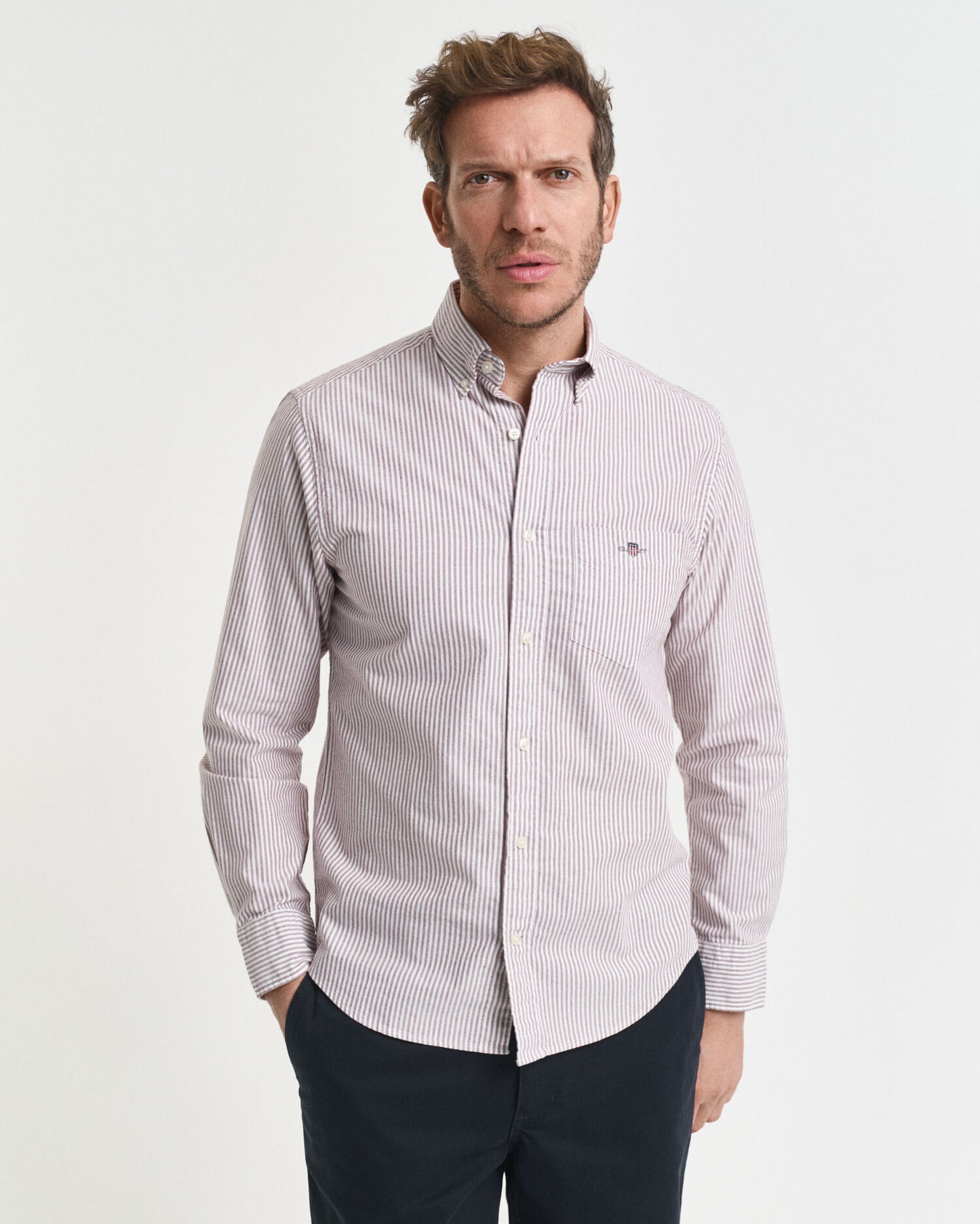 Chemise Oxford classique à rayures banquier coupe droite