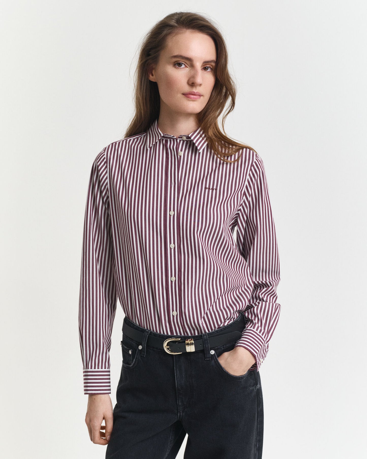 Chemise en popeline à rayures classiques coupe droite