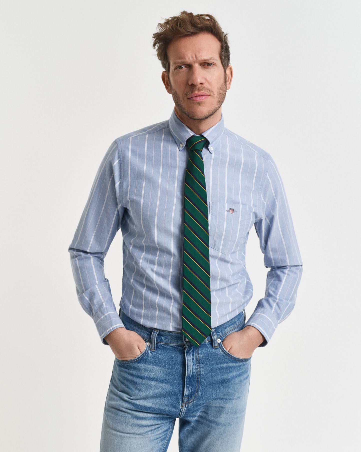 Regular Fit gestreiftes klassisches Oxford-Hemd