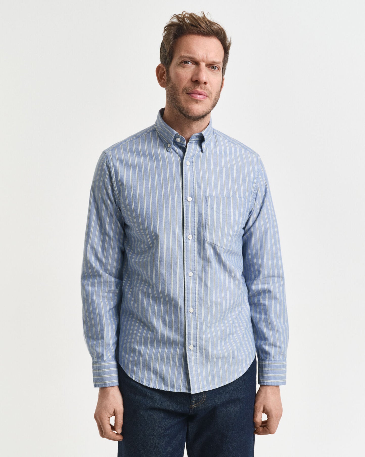 Regular Fit Gestreiftes Oxford-Hemd mit Archivmuster