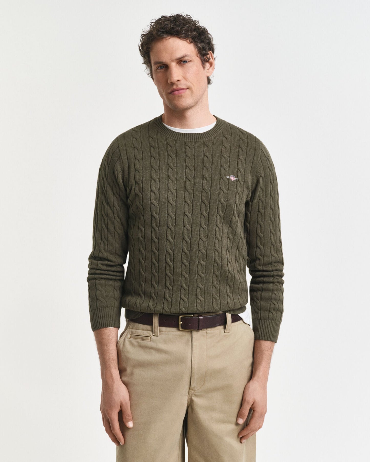 Pullover mit Rundhalsausschnitt aus Baumwolle mit Zopfmuster