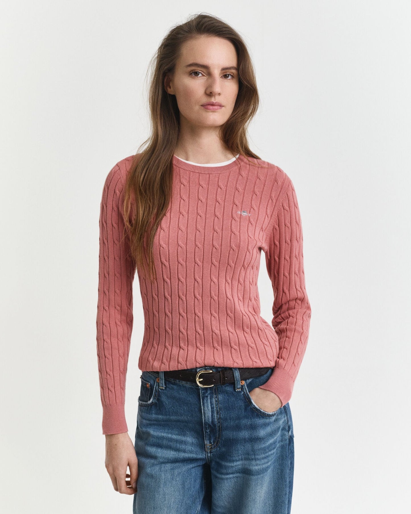 Pull ras du cou en maille torsadée de coton stretch