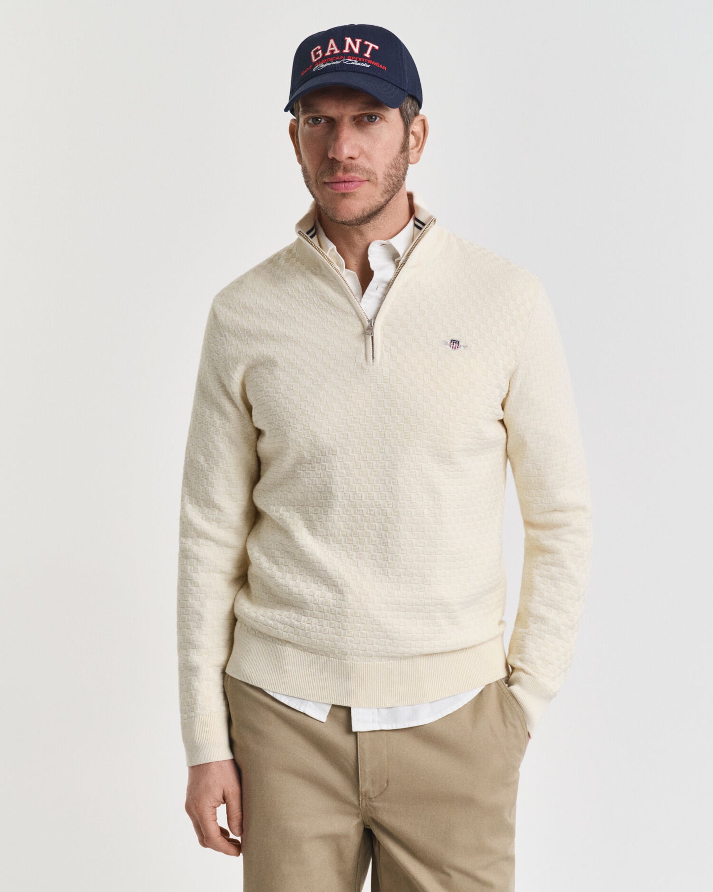 Halb-Zip-Pullover mit Mikrotextur