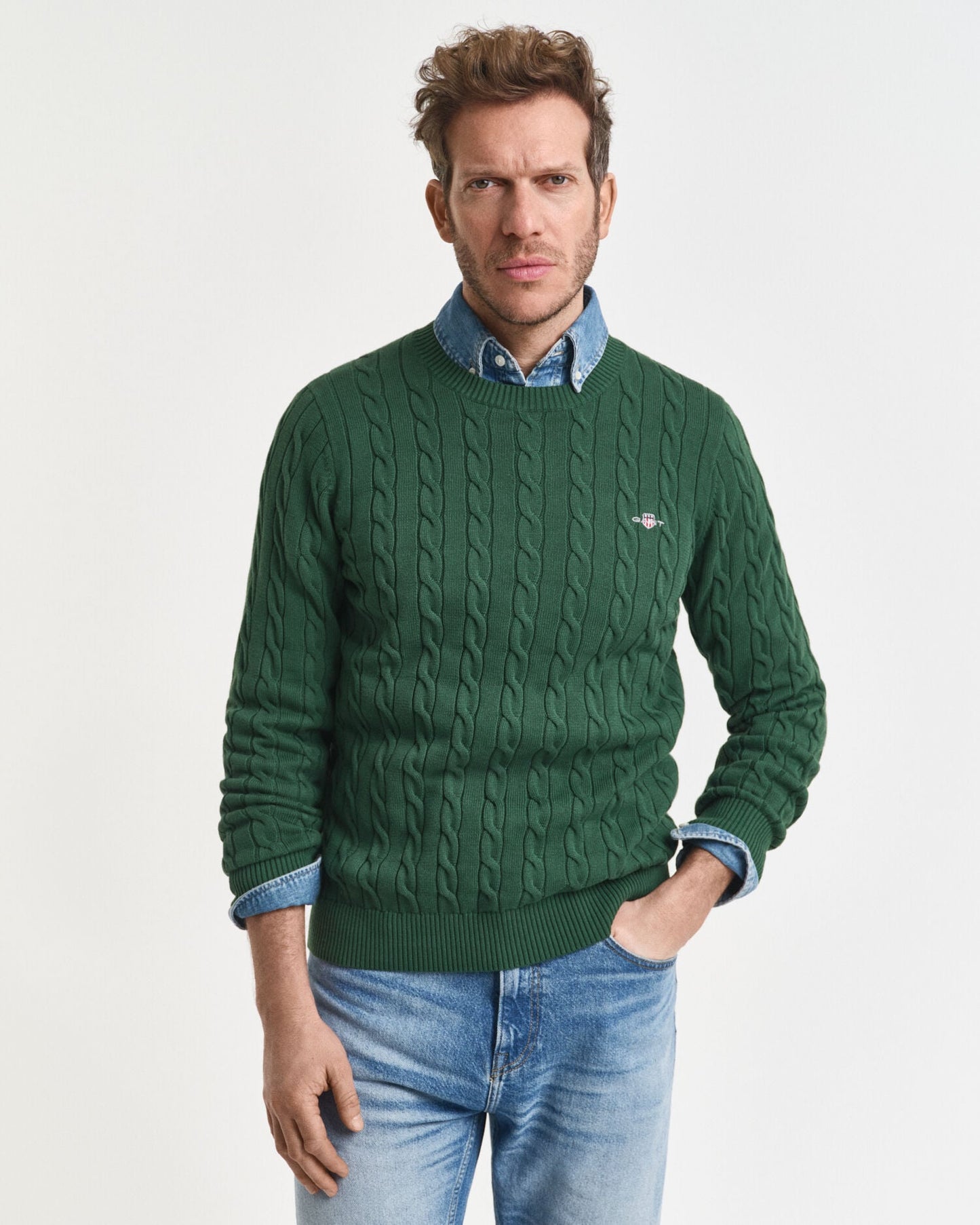 Pullover mit Rundhalsausschnitt aus Baumwolle mit Zopfmuster