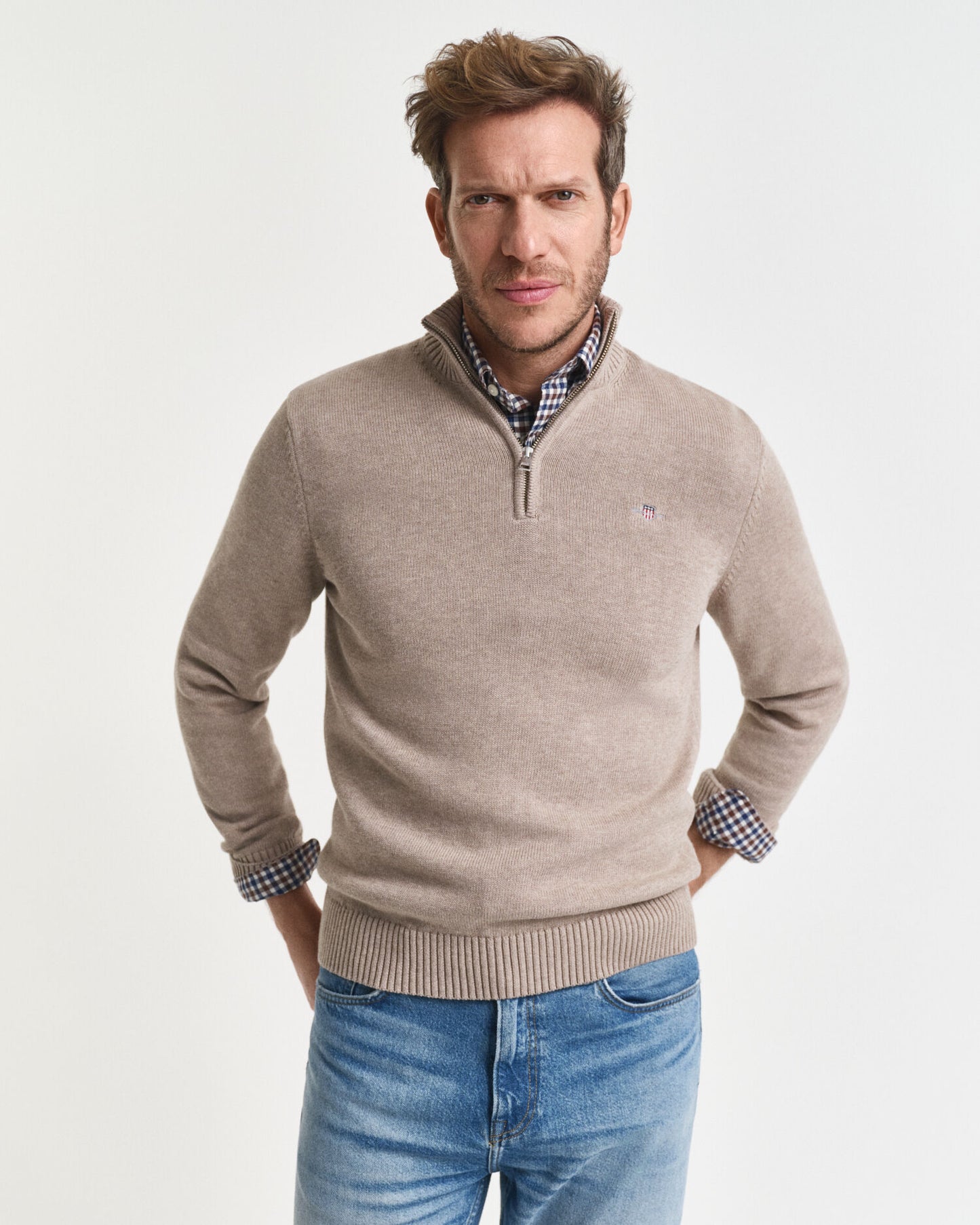Lässiger Baumwoll-Half-Zip-Pullover