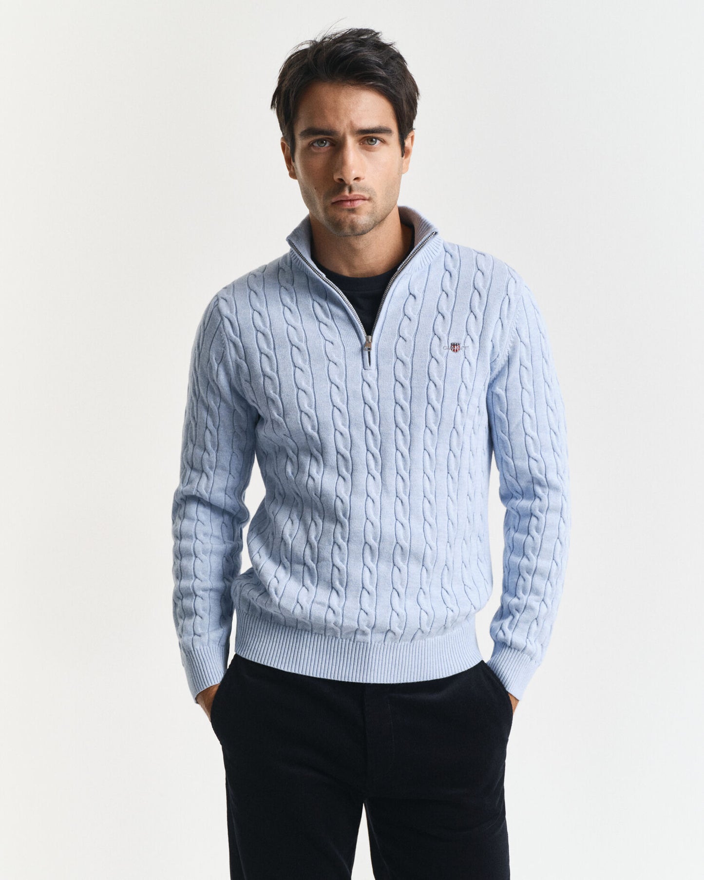 Pull demi-zippé en coton torsadé