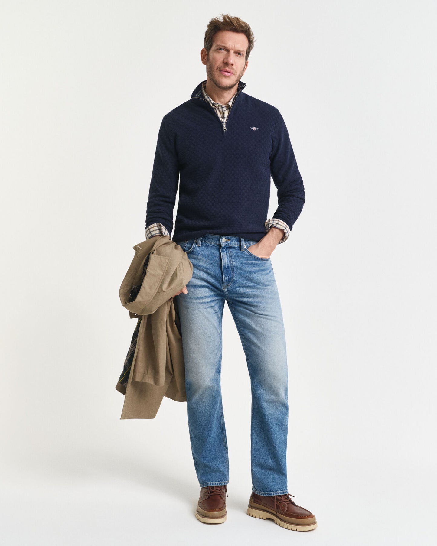 Halb-Zip-Pullover mit Mikrotextur
