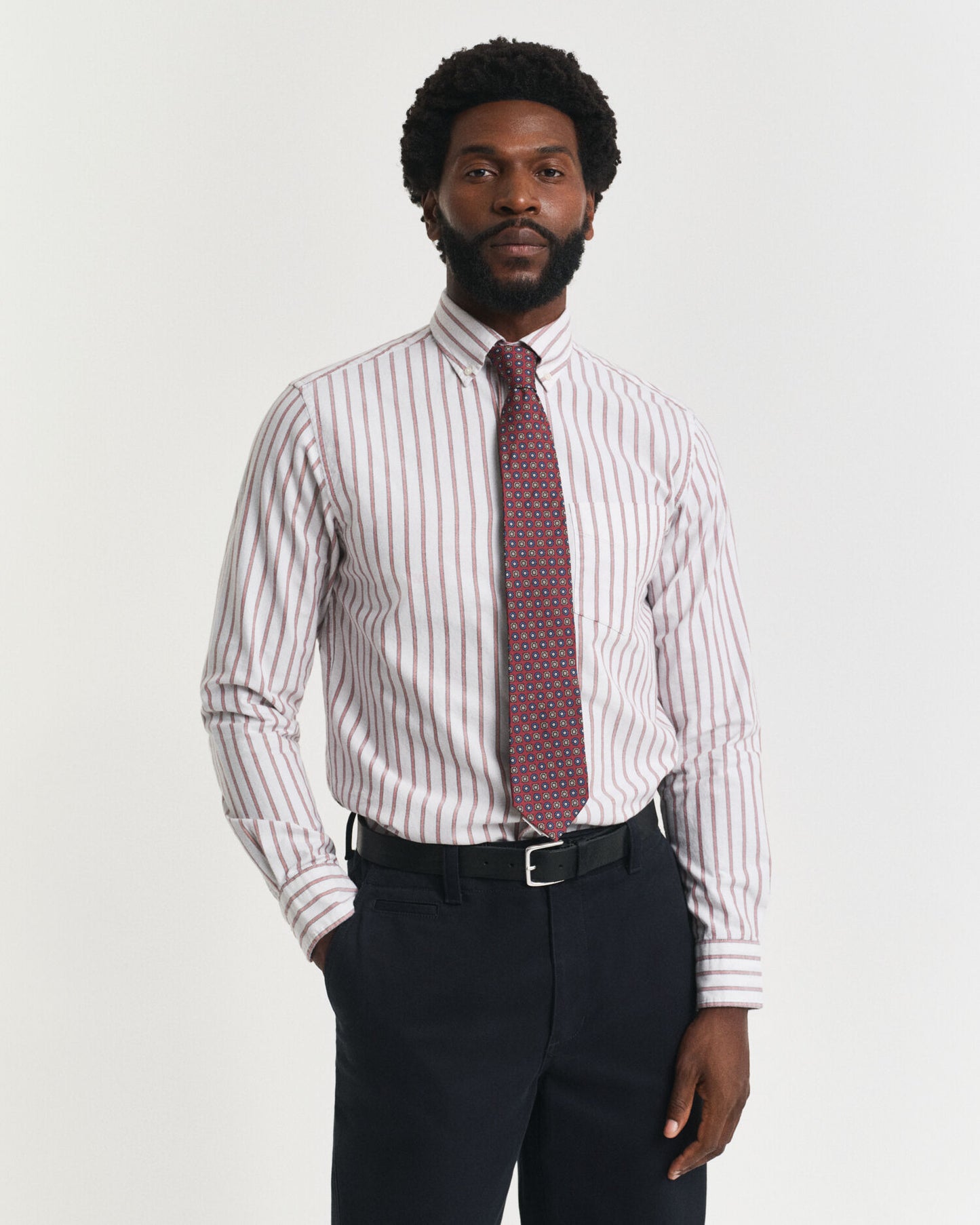 Regular Fit Gestreiftes Oxford-Hemd mit Archivmuster