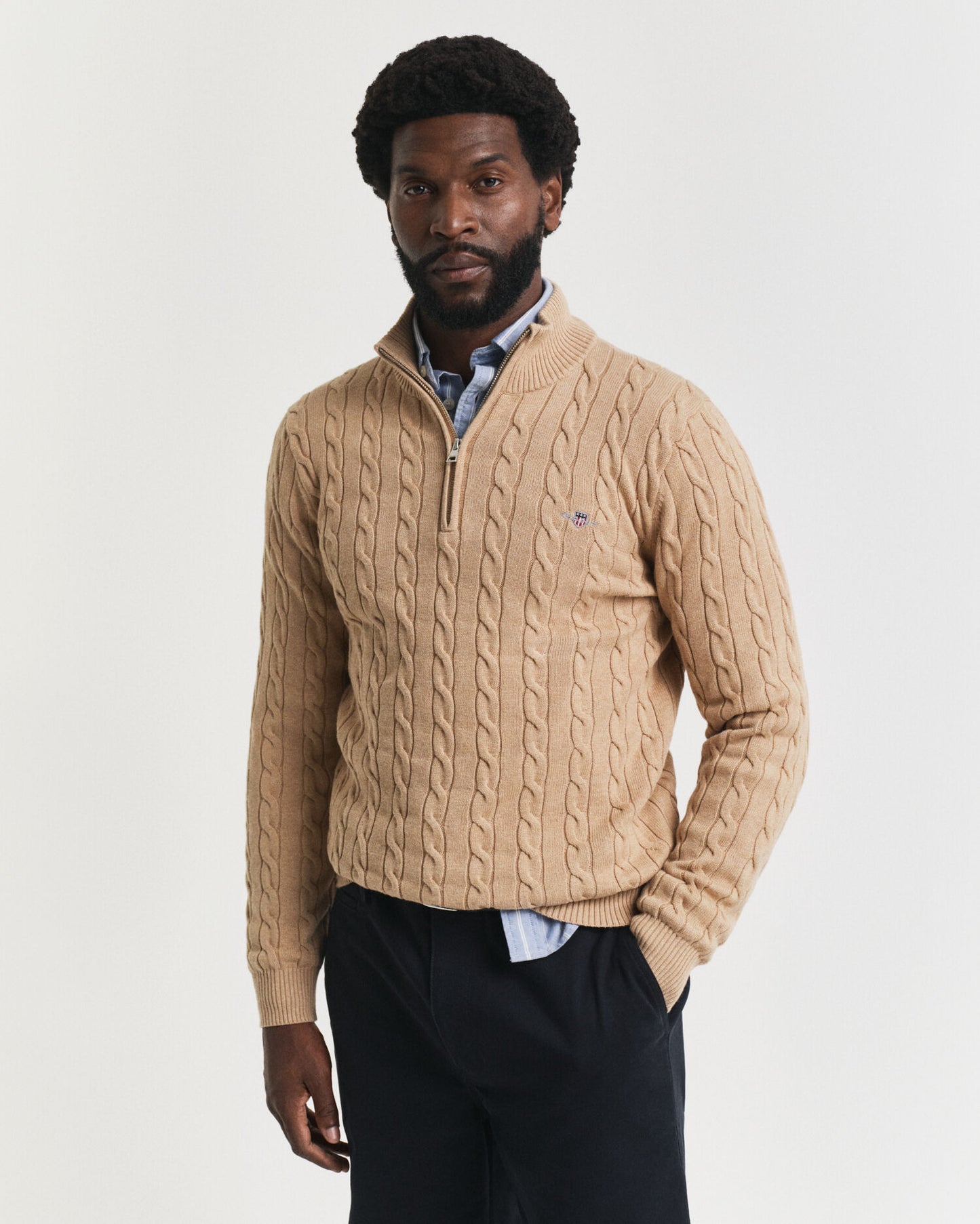 Pull demi-zippé en coton torsadé