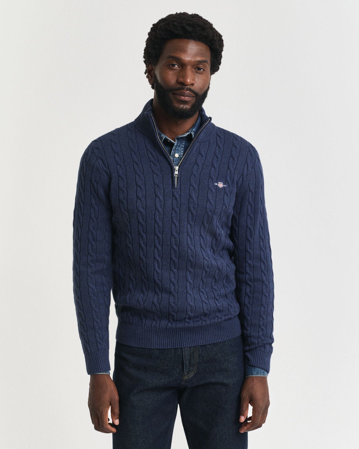 Pull demi-zippé en coton torsadé