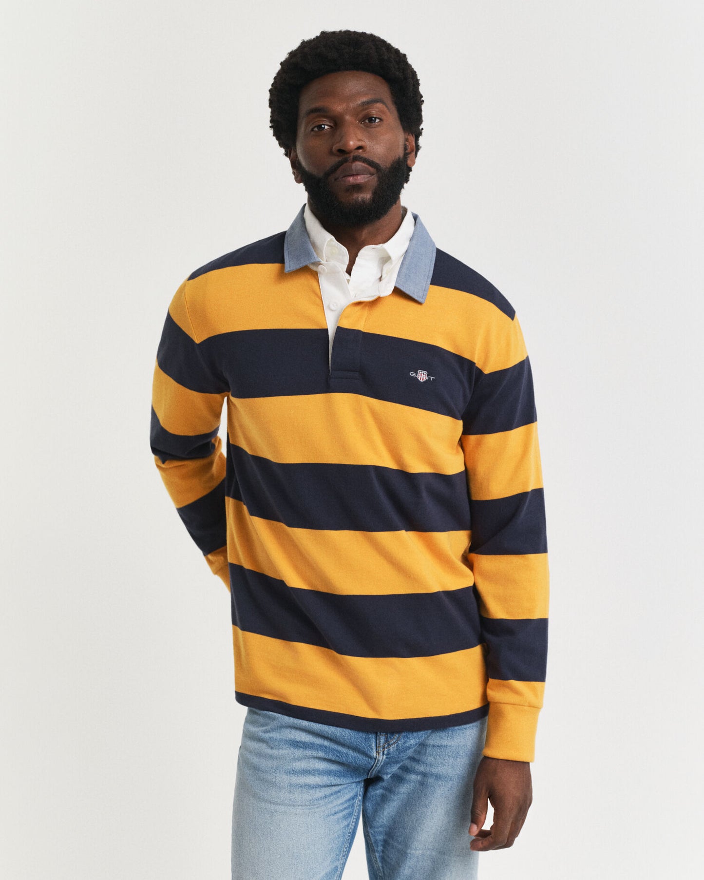 Polo lourd rayé à col en chambray