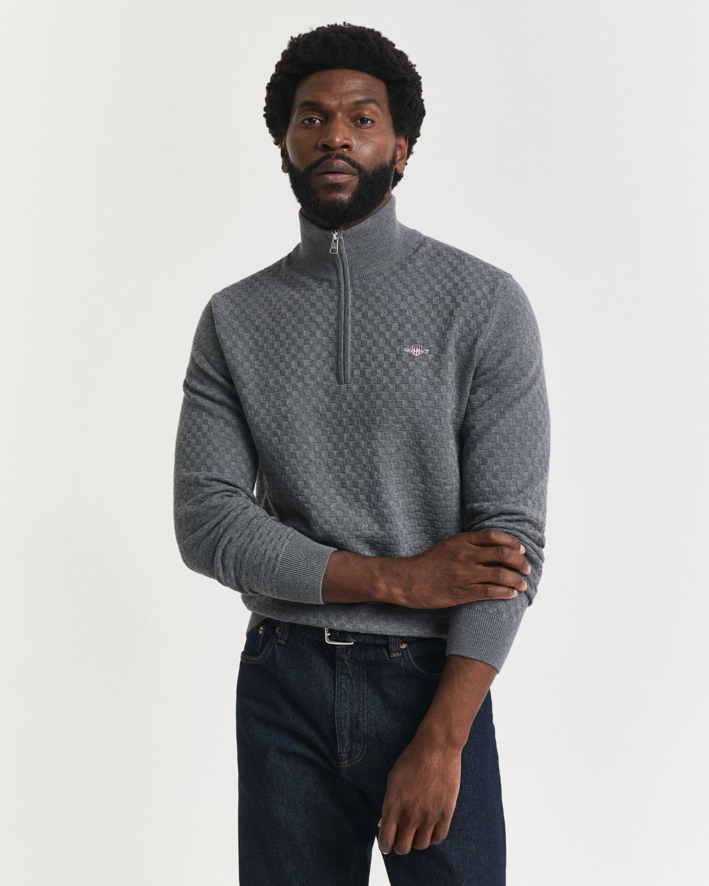 Halb-Zip-Pullover mit Mikrotextur