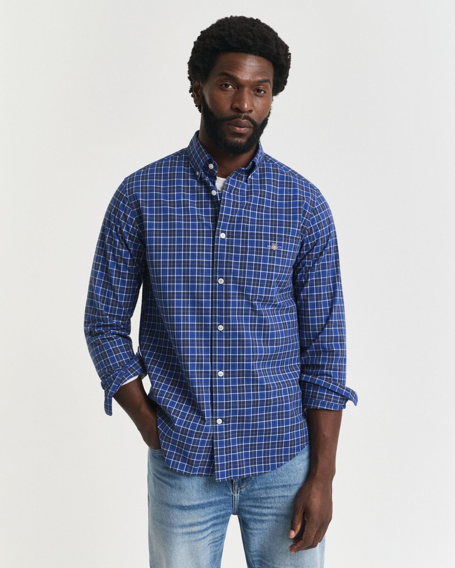 Chemise classique à carreaux en popeline coupe droite