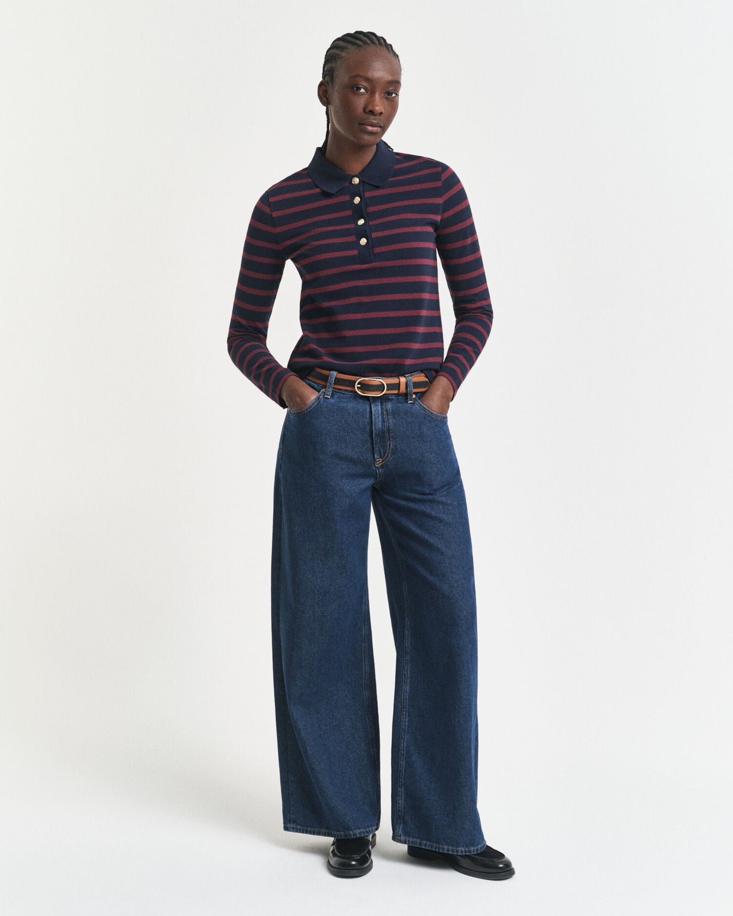 Breton Striped Long Sleeve Pique Polo Shirt