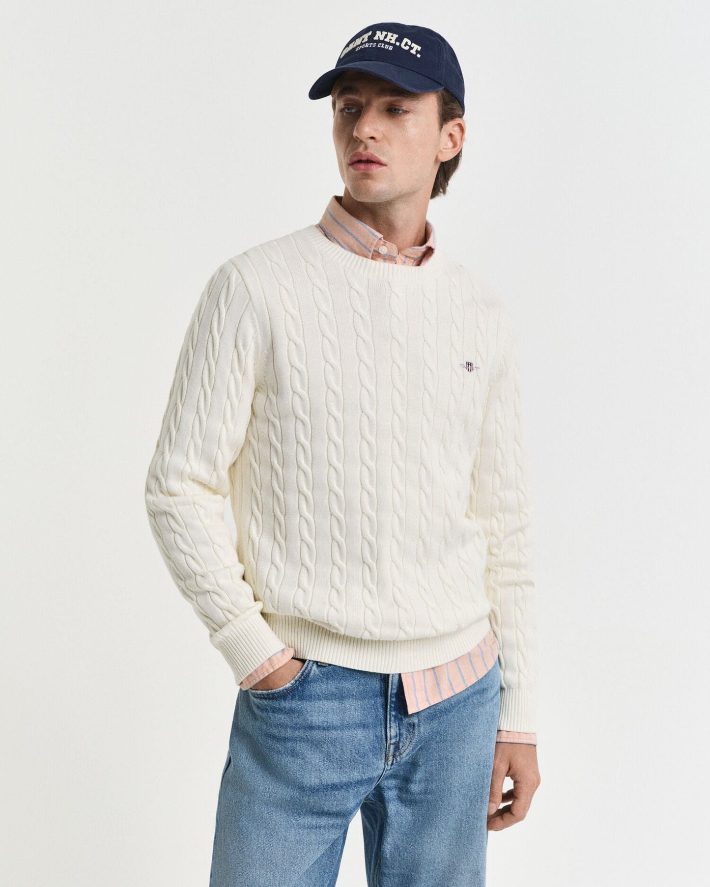 Pullover mit Rundhalsausschnitt aus Baumwolle mit Zopfmuster
