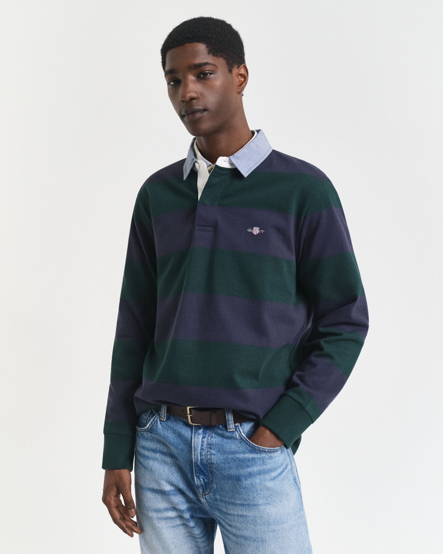 Rugger épais rayé à col chambray